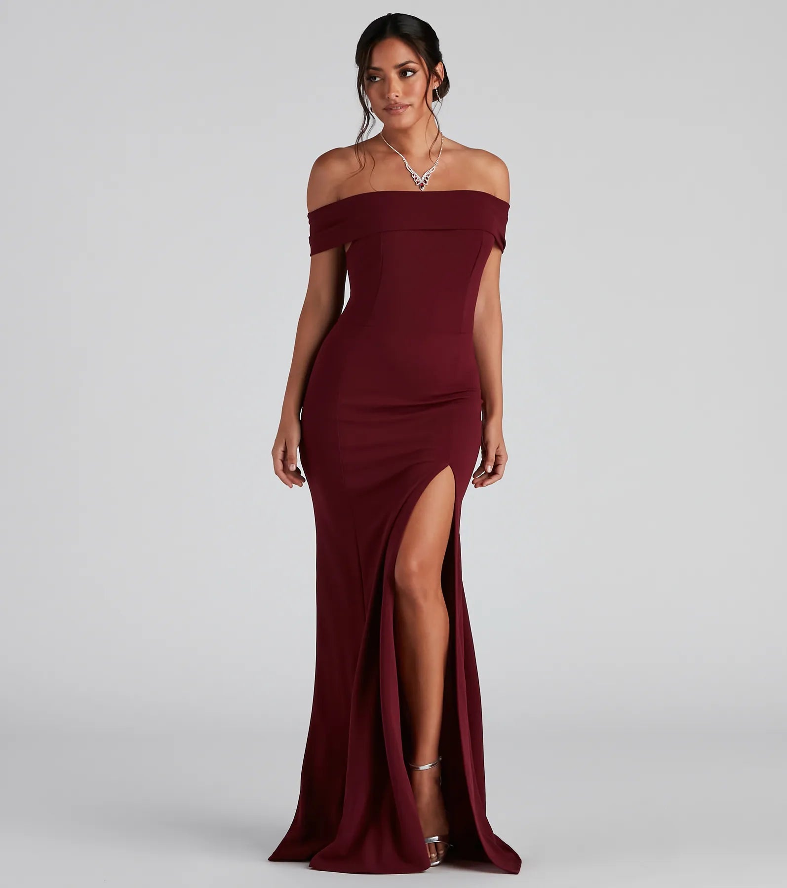 Layci Formal High Slit Dress - WINE