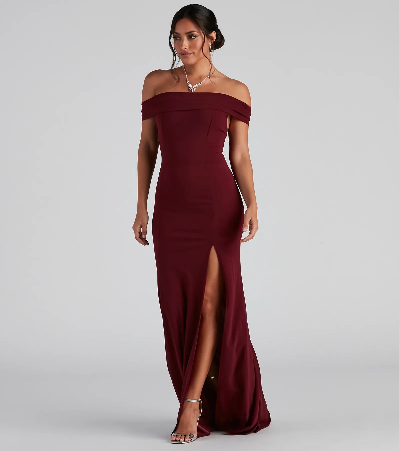 Layci Formal High Slit Dress - WINE