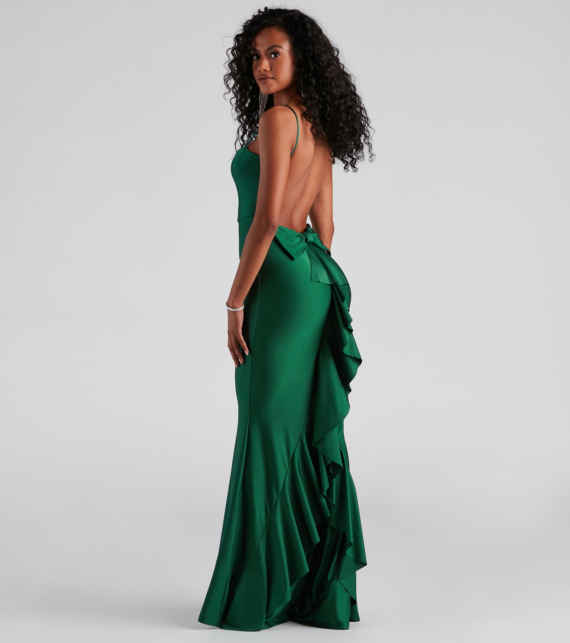 Meadow Formal Open Back Ruffled Dress - HUNTER