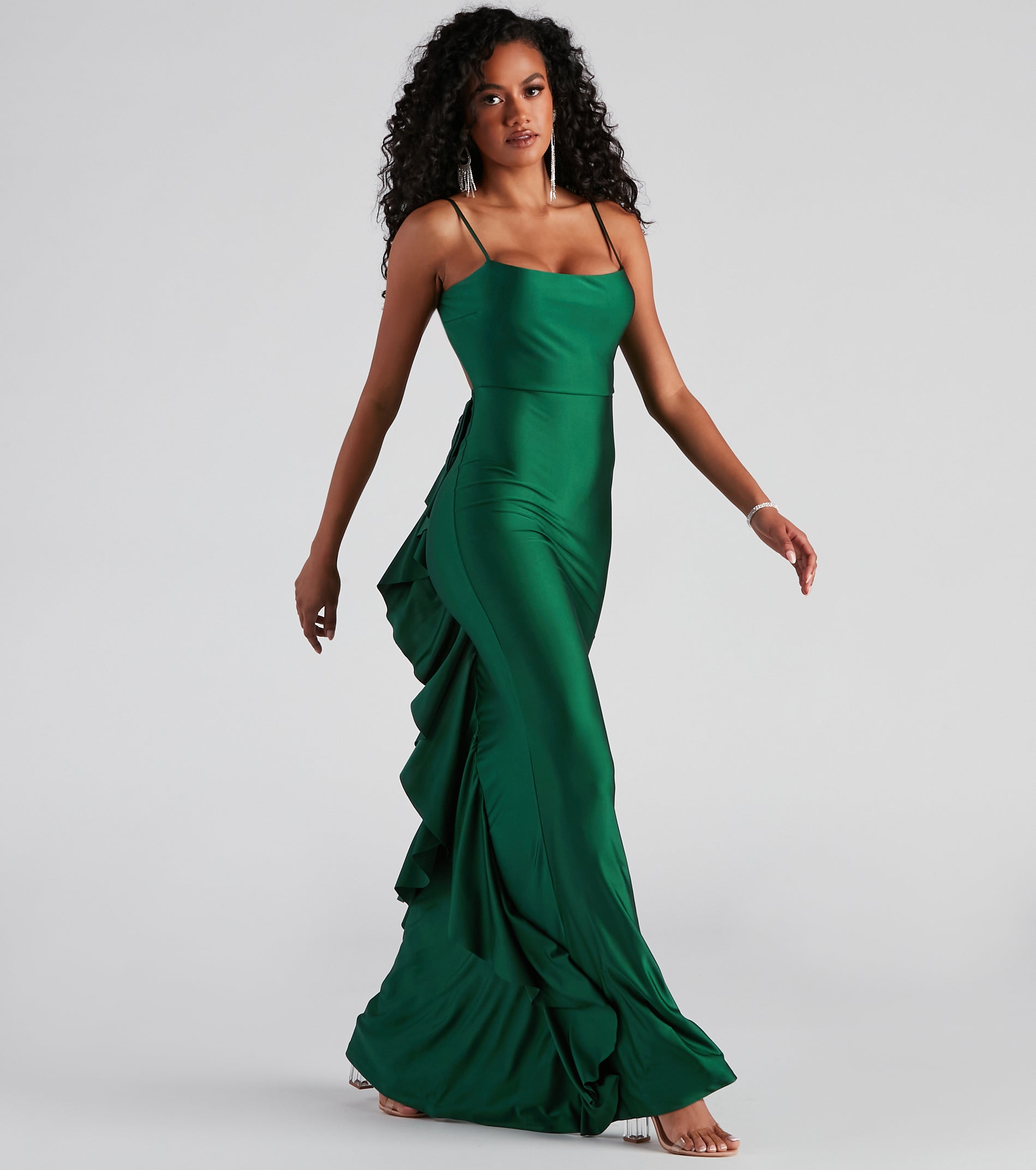 Meadow Formal Open Back Ruffled Dress - HUNTER