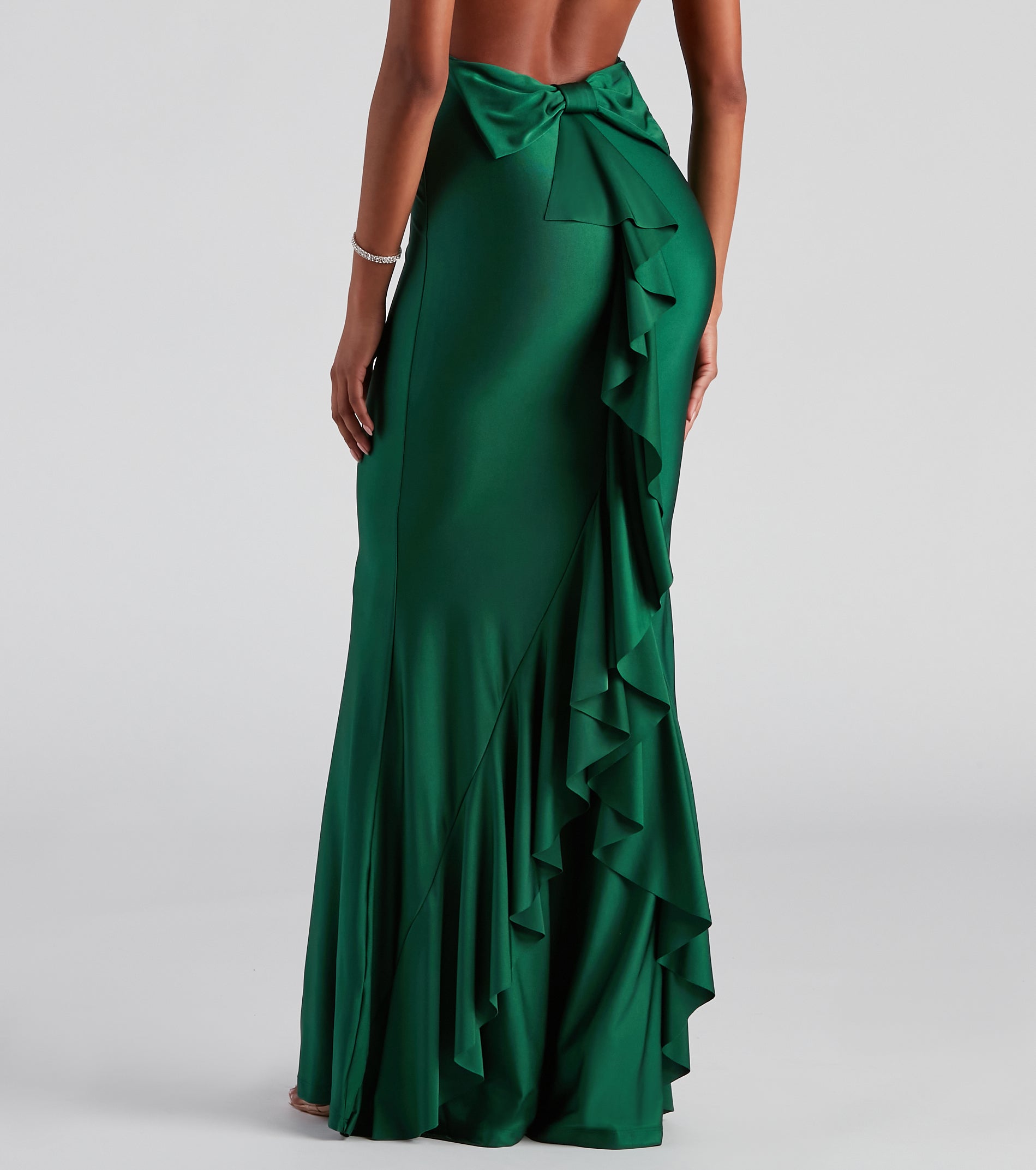 Meadow Formal Open Back Ruffled Dress - HUNTER