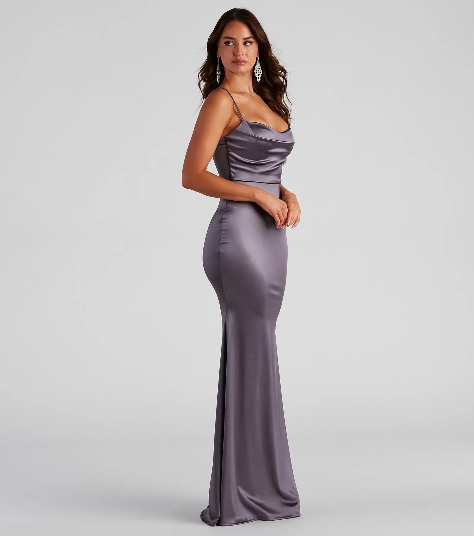 Ciara Sleeveless Satin Formal Dress - SLATE