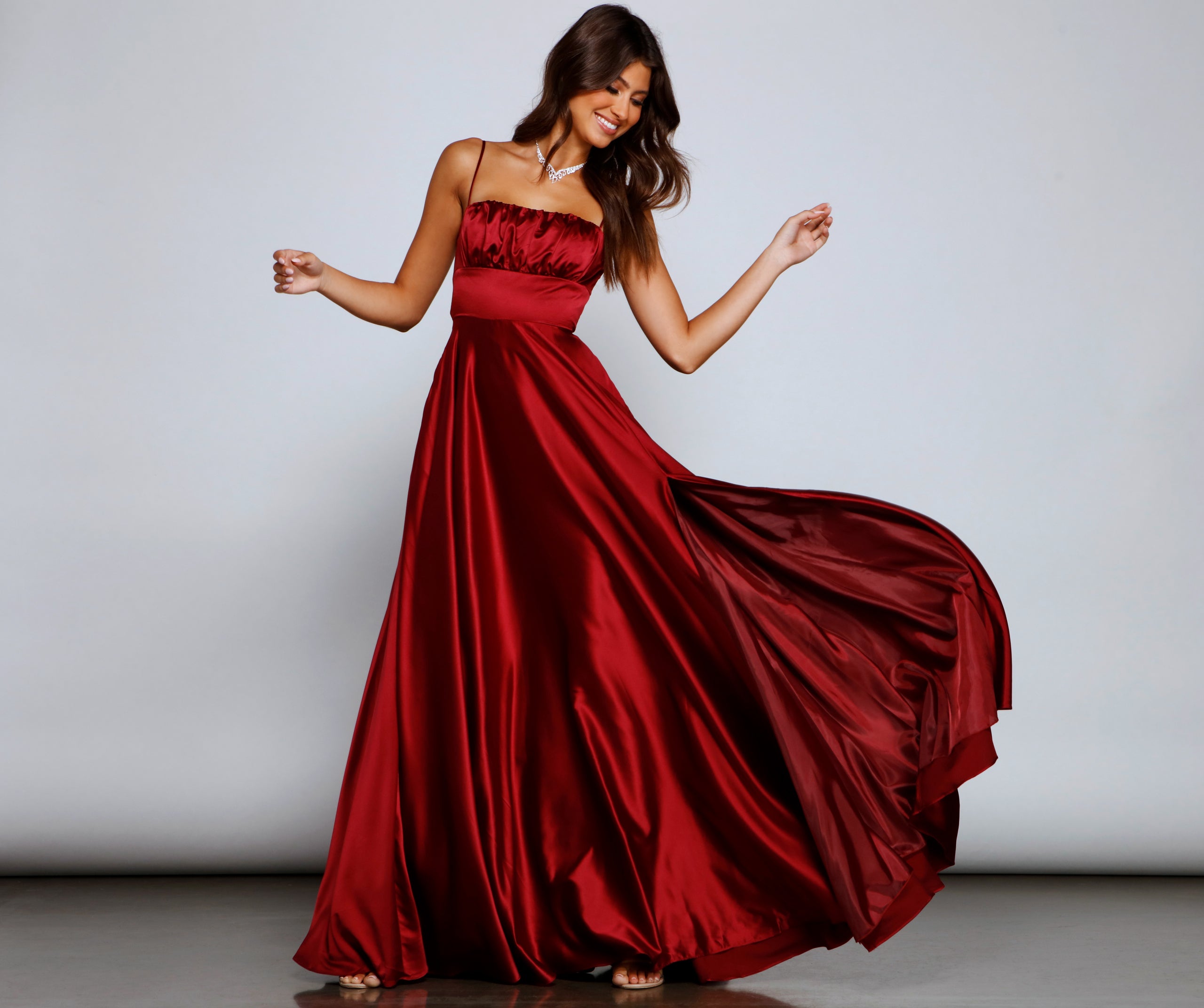 Jenny A-Line Satin Formal Dress - WINE