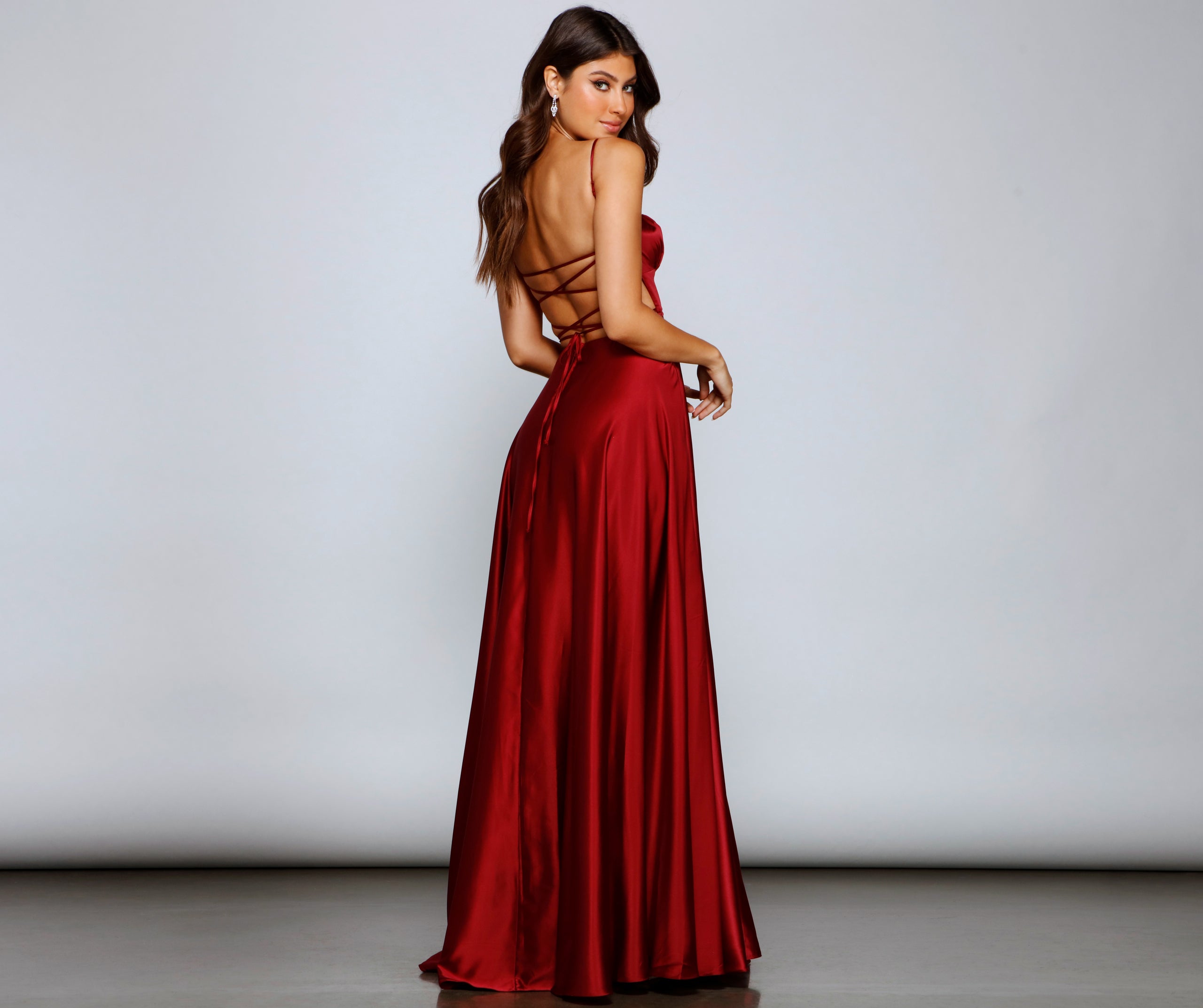 Jenny A-Line Satin Formal Dress - WINE