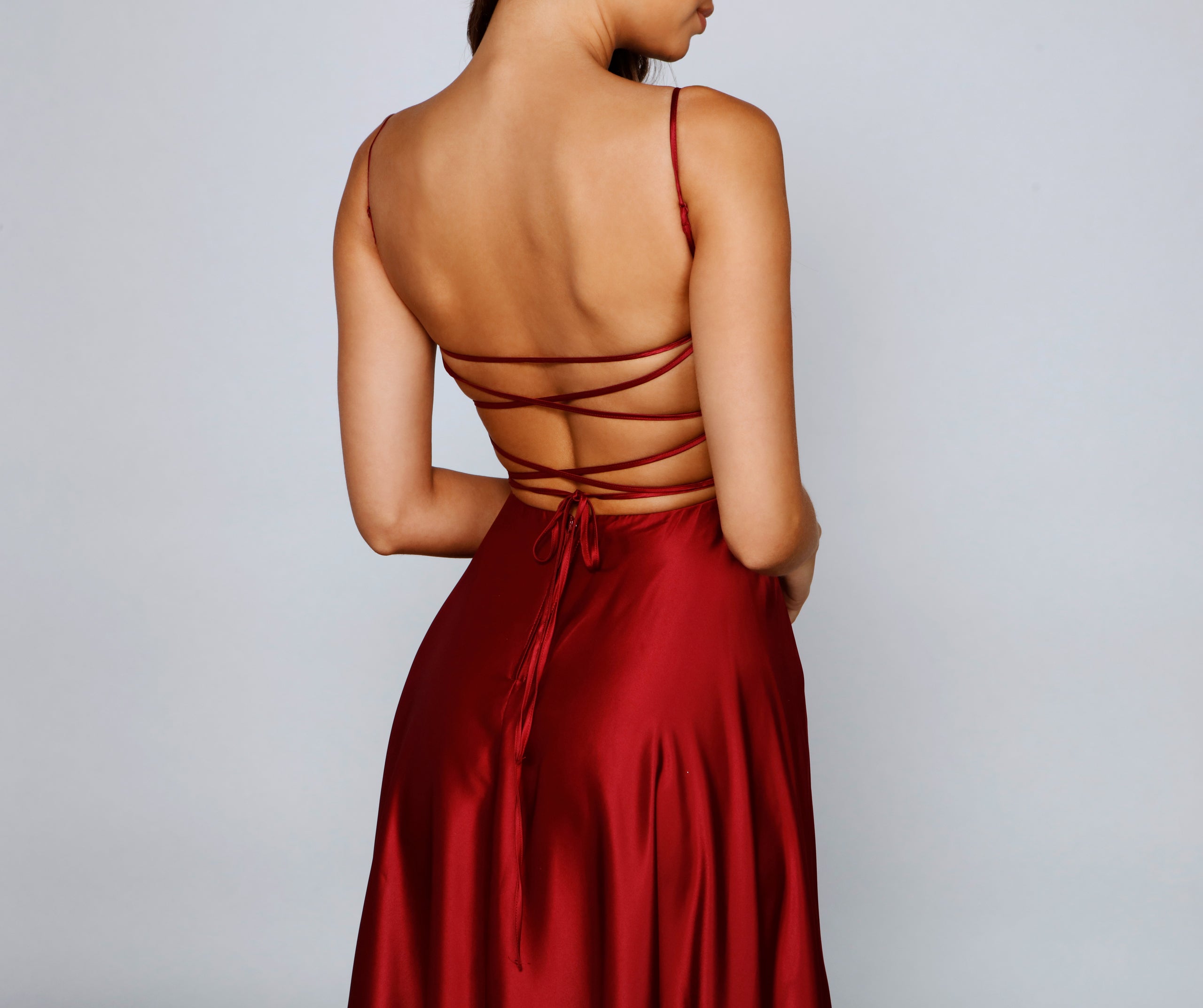 Jenny A-Line Satin Formal Dress - WINE