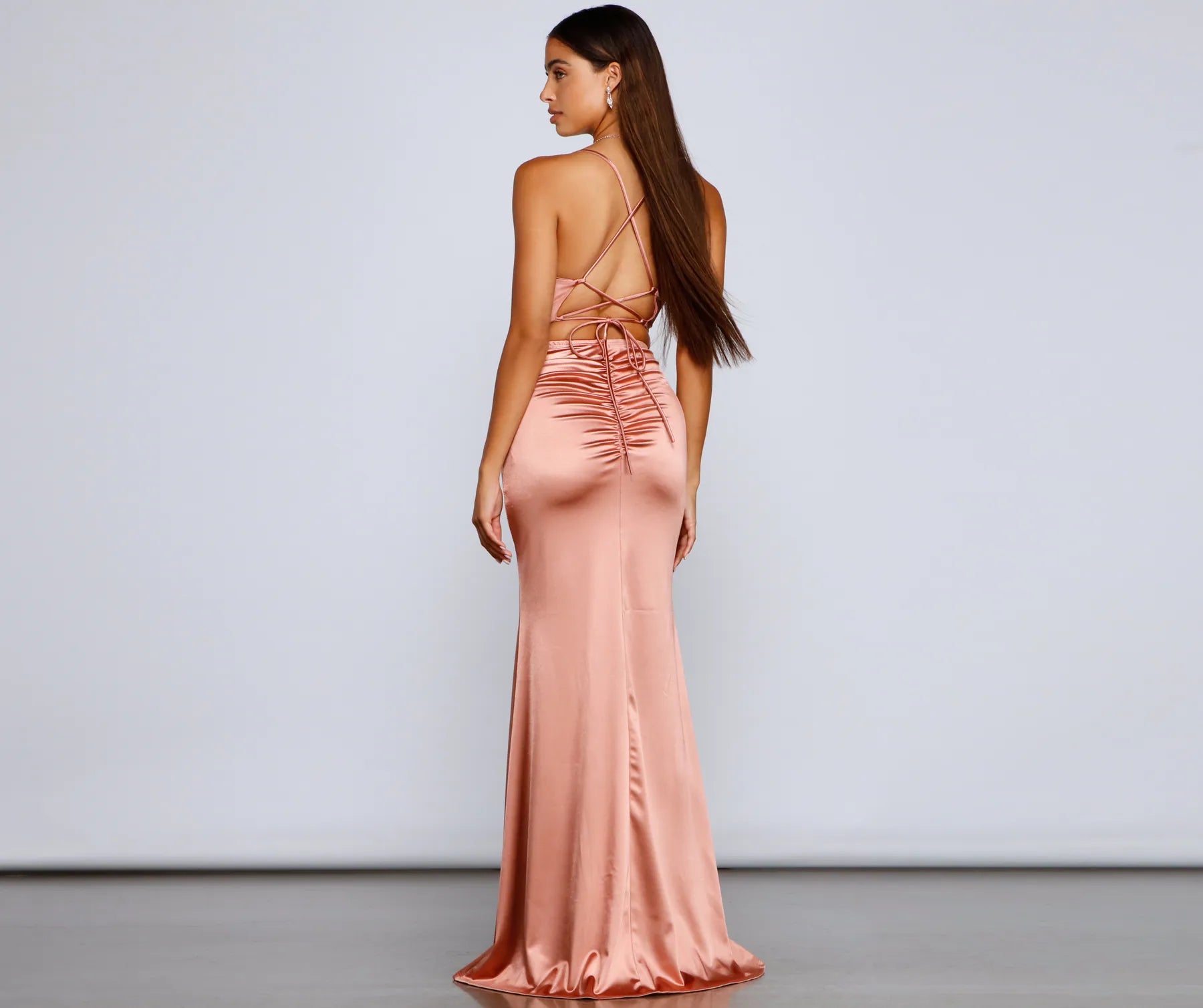 Bristol Formal Satin Lace-Up Dress - ROSE GOLD
