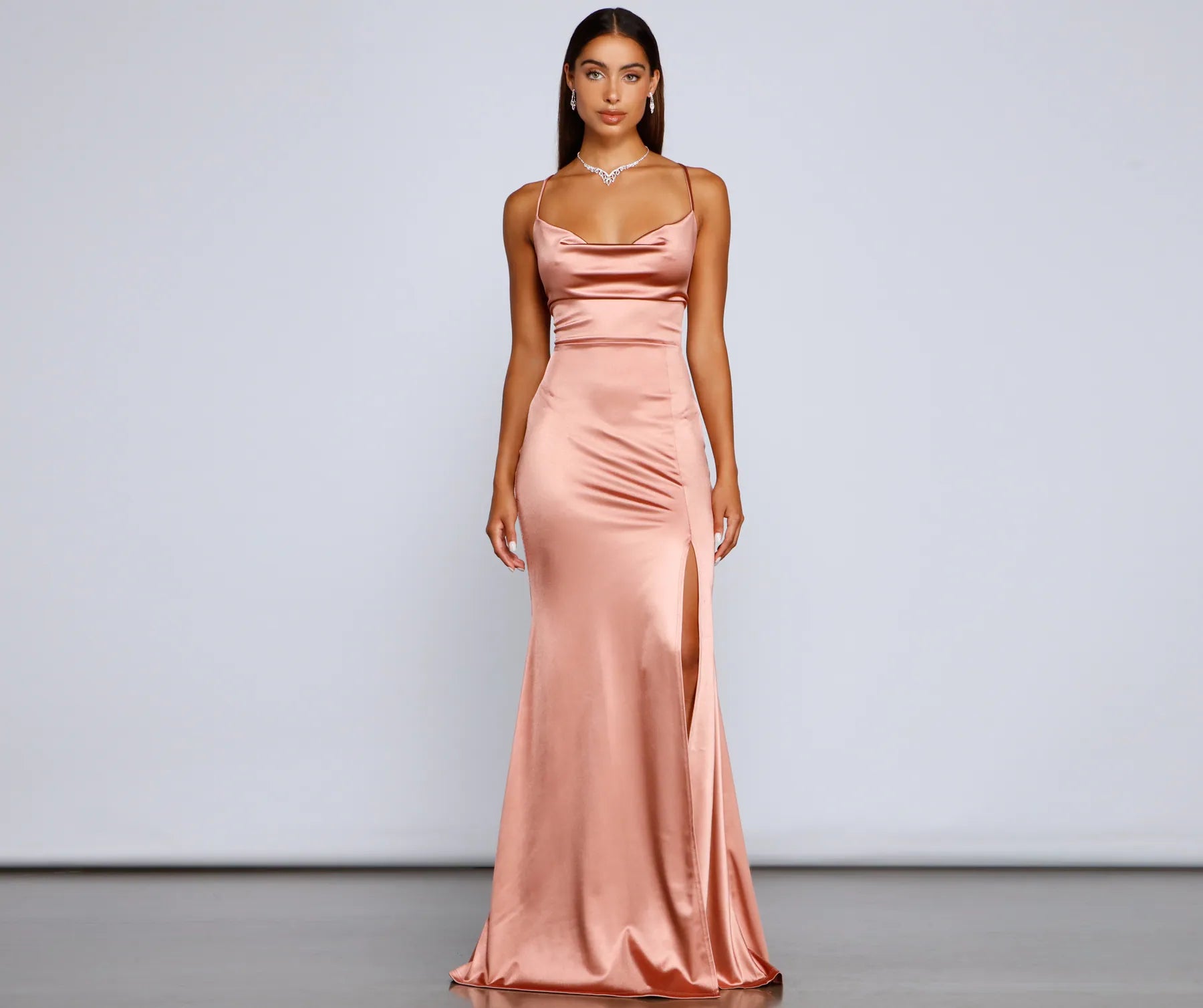 Bristol Formal Satin Lace-Up Dress - ROSE GOLD