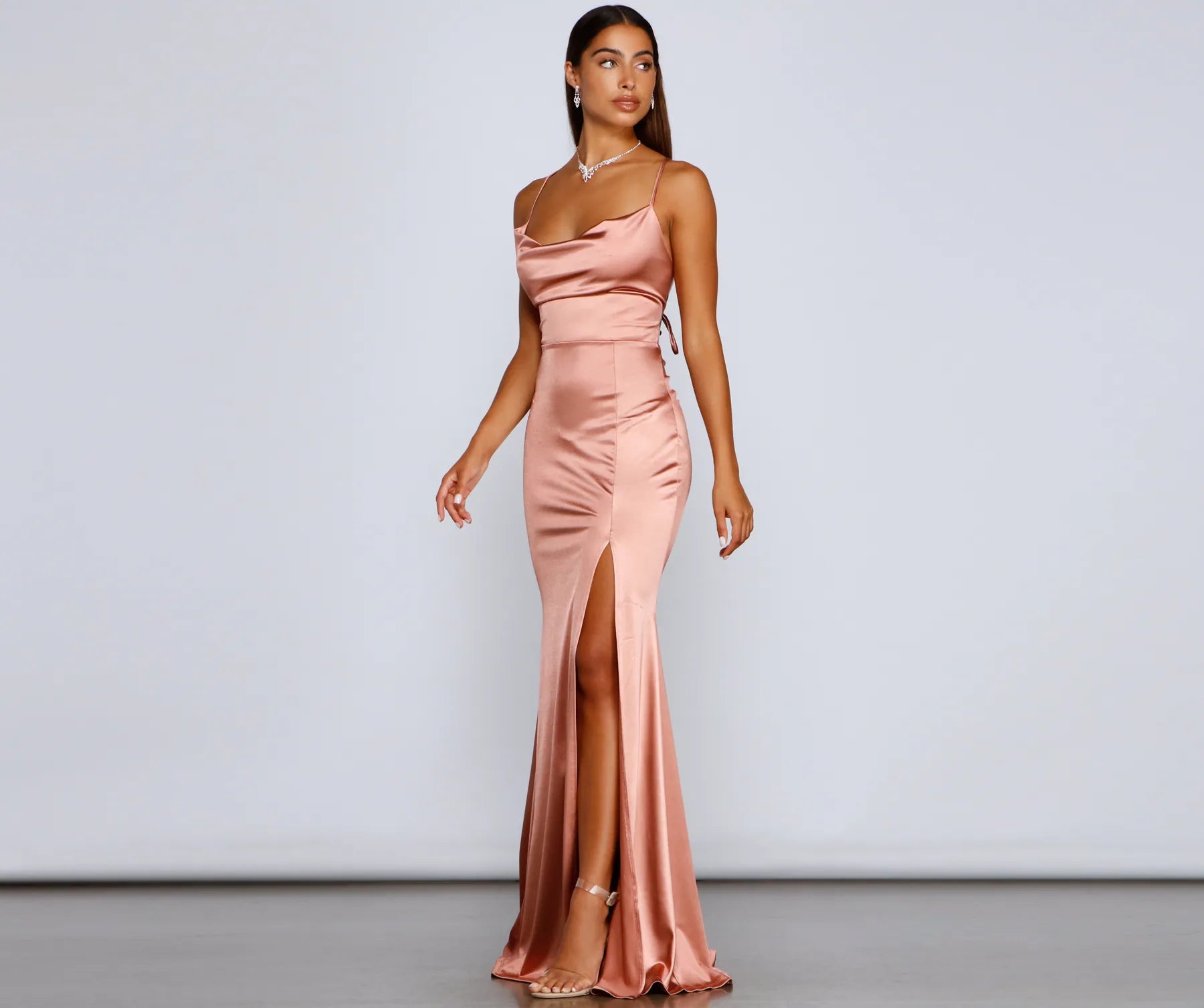 Bristol Formal Satin Lace-Up Dress - ROSE GOLD