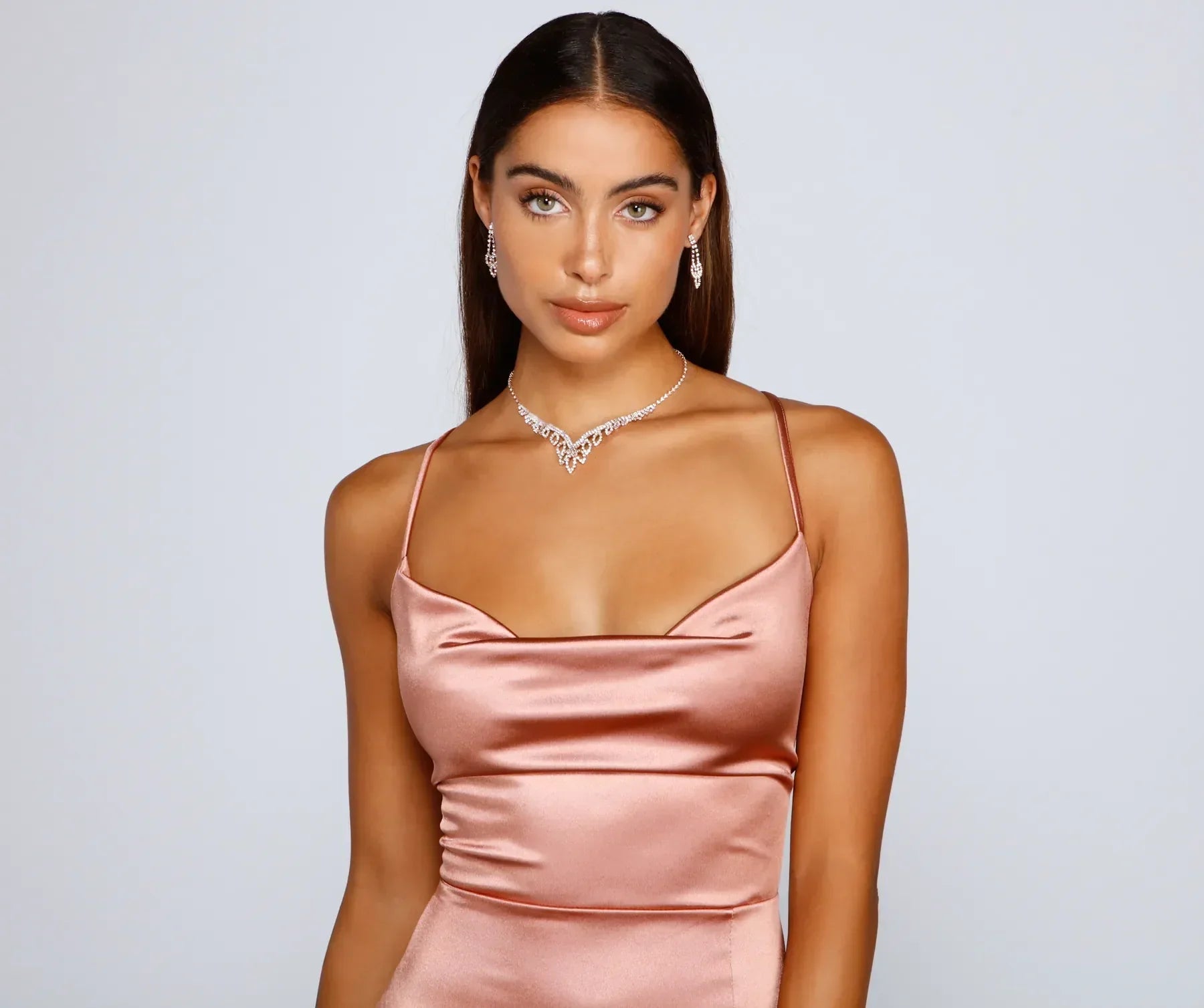 Bristol Formal Satin Lace-Up Dress - ROSE GOLD