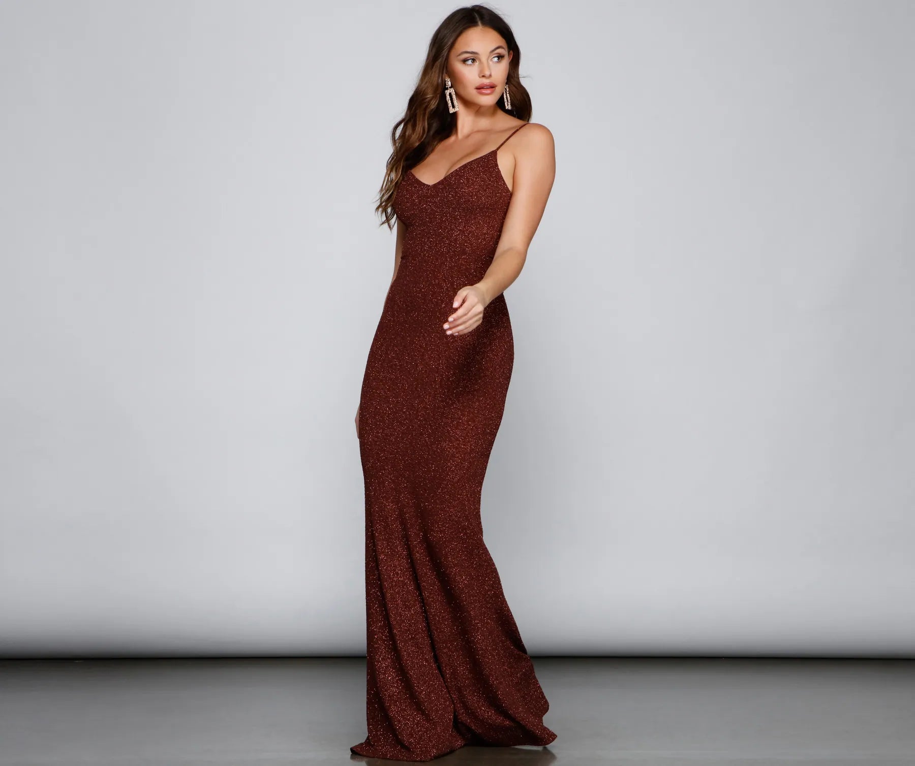 Irene Formal Backless Glitter Mermaid Dress - BROWN