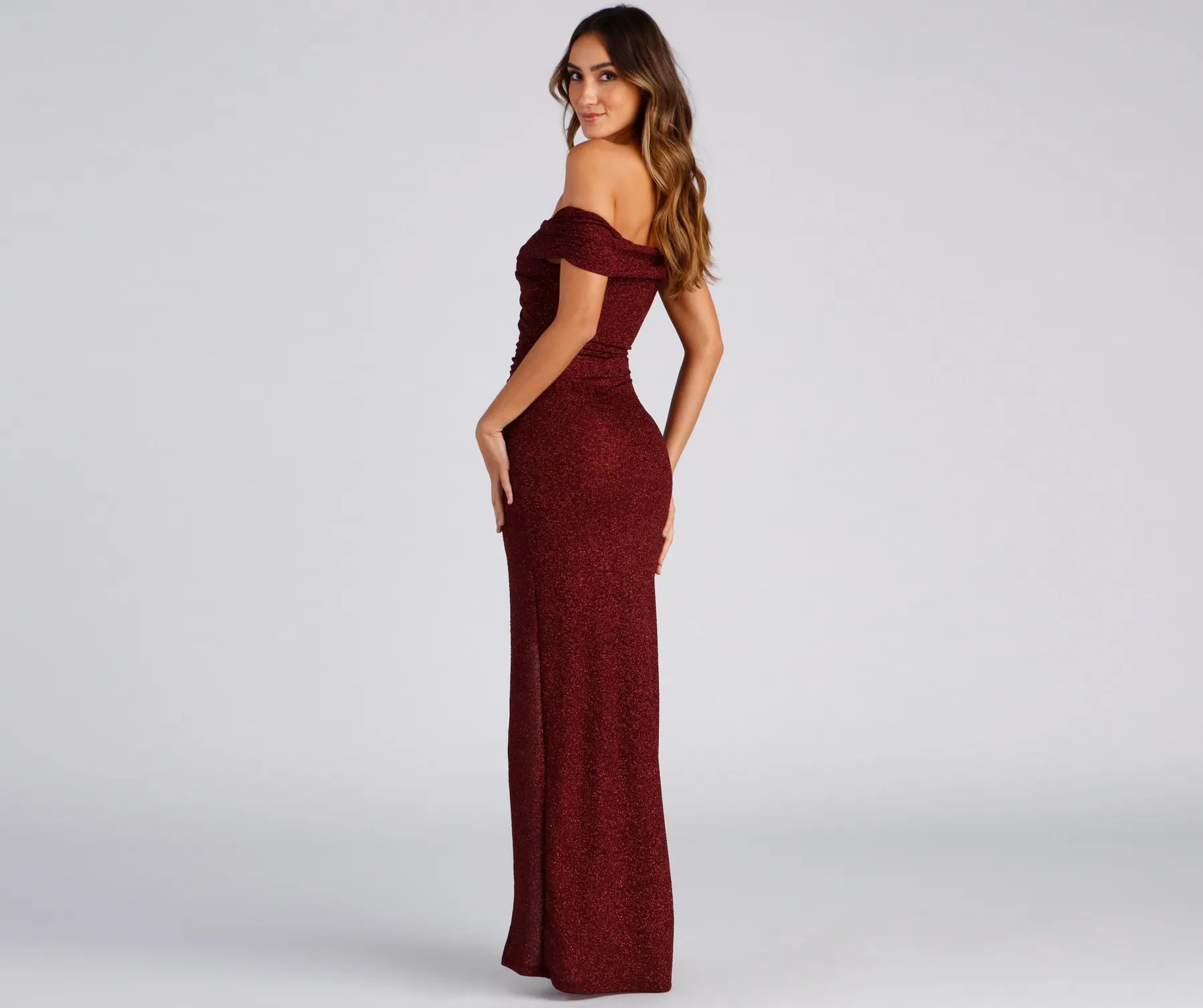 Bebe Formal Glitter Wrap Dress - WINE