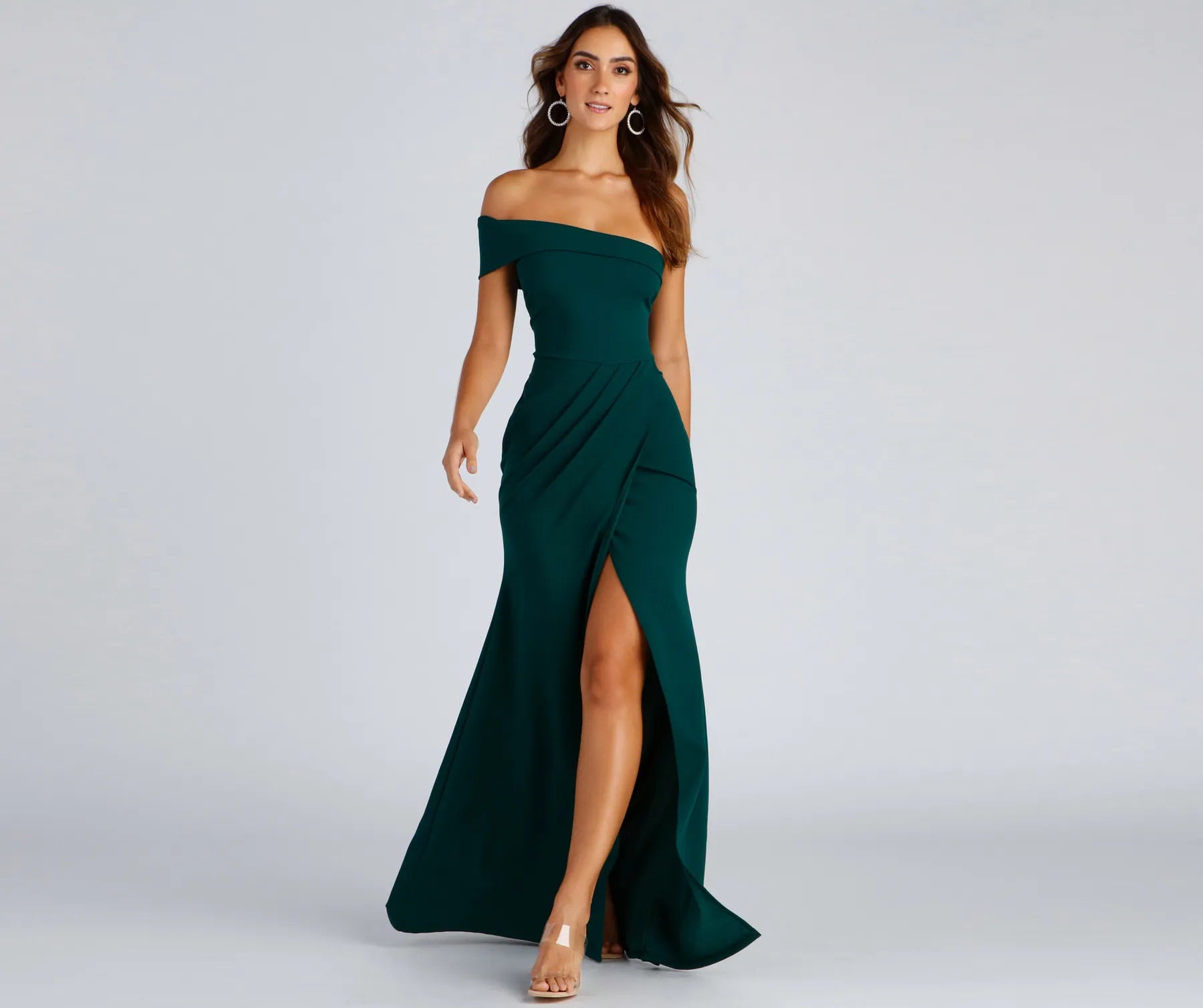 Susana Asymmetric Off-Shoulder Mermaid Dress - HUNTER