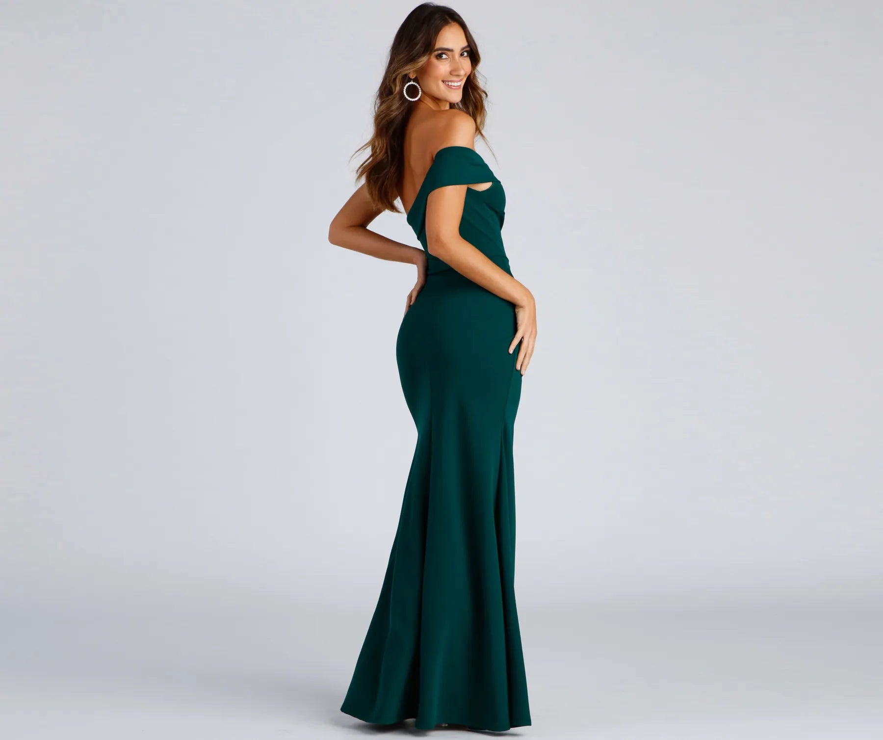 Susana Asymmetric Off-Shoulder Mermaid Dress - HUNTER