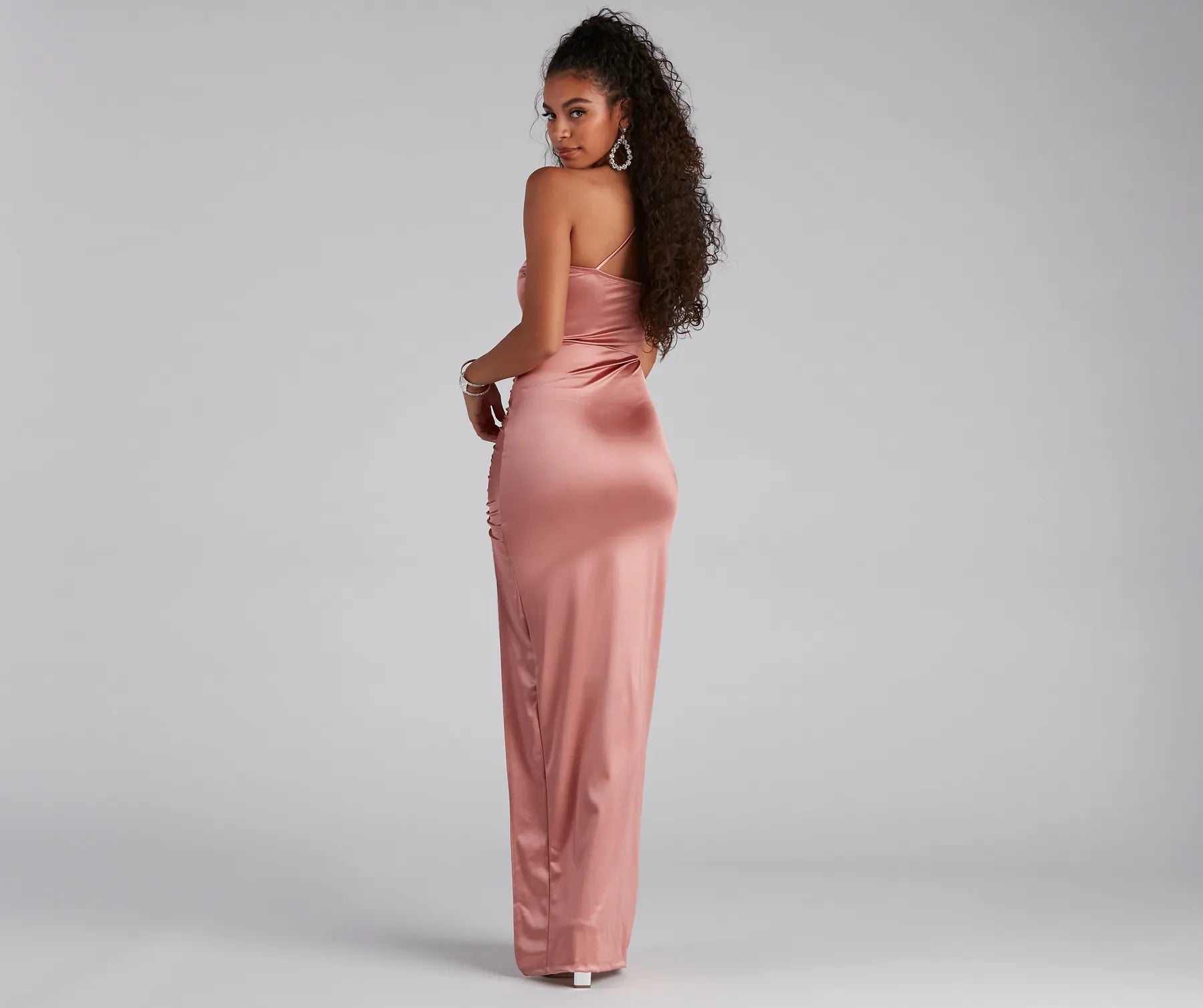 Norah Formal High Slit Satin Dress - ROSE GOLD