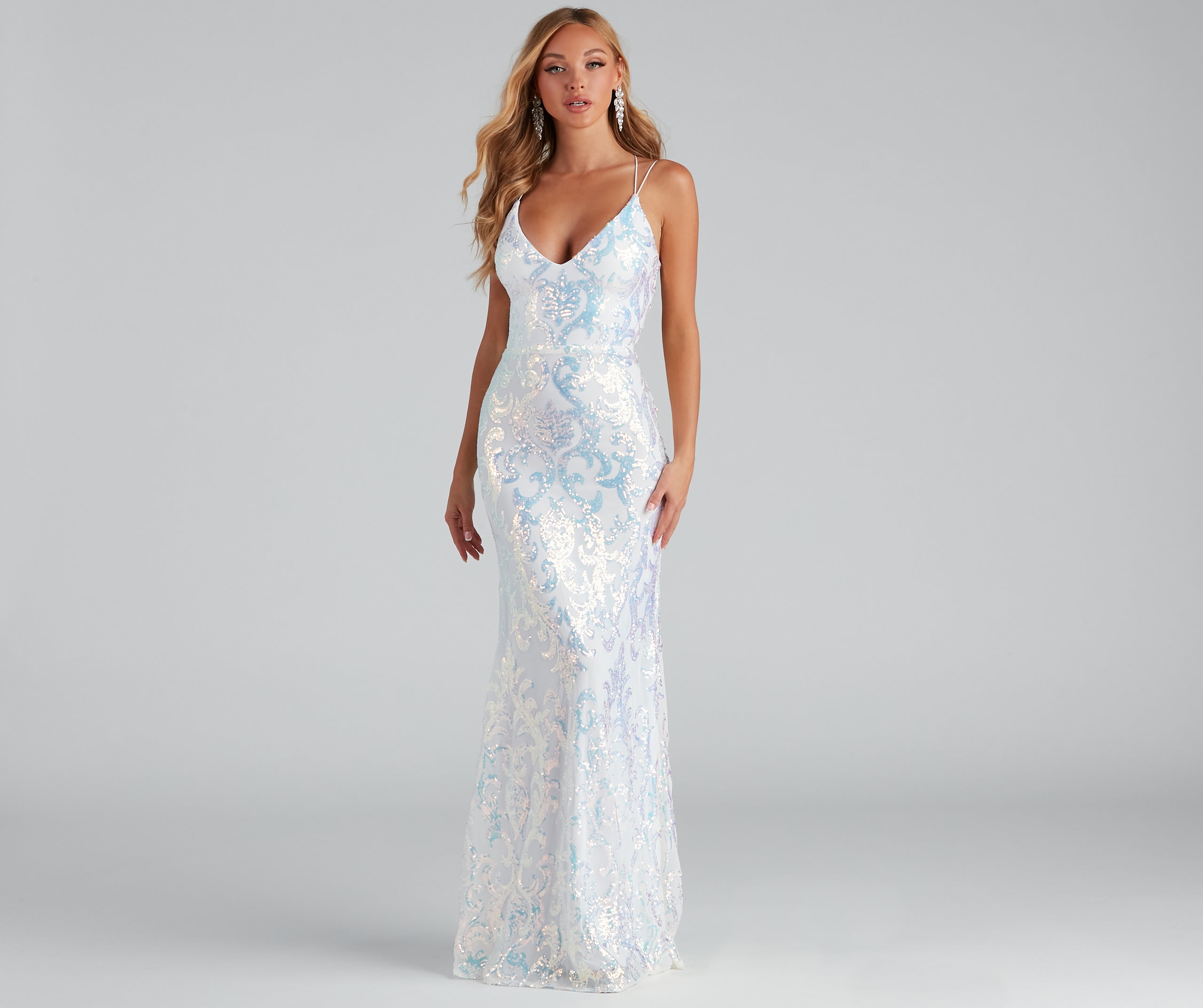 Lila Formal Open-Back Sequin Mermaid Dress - WHITE