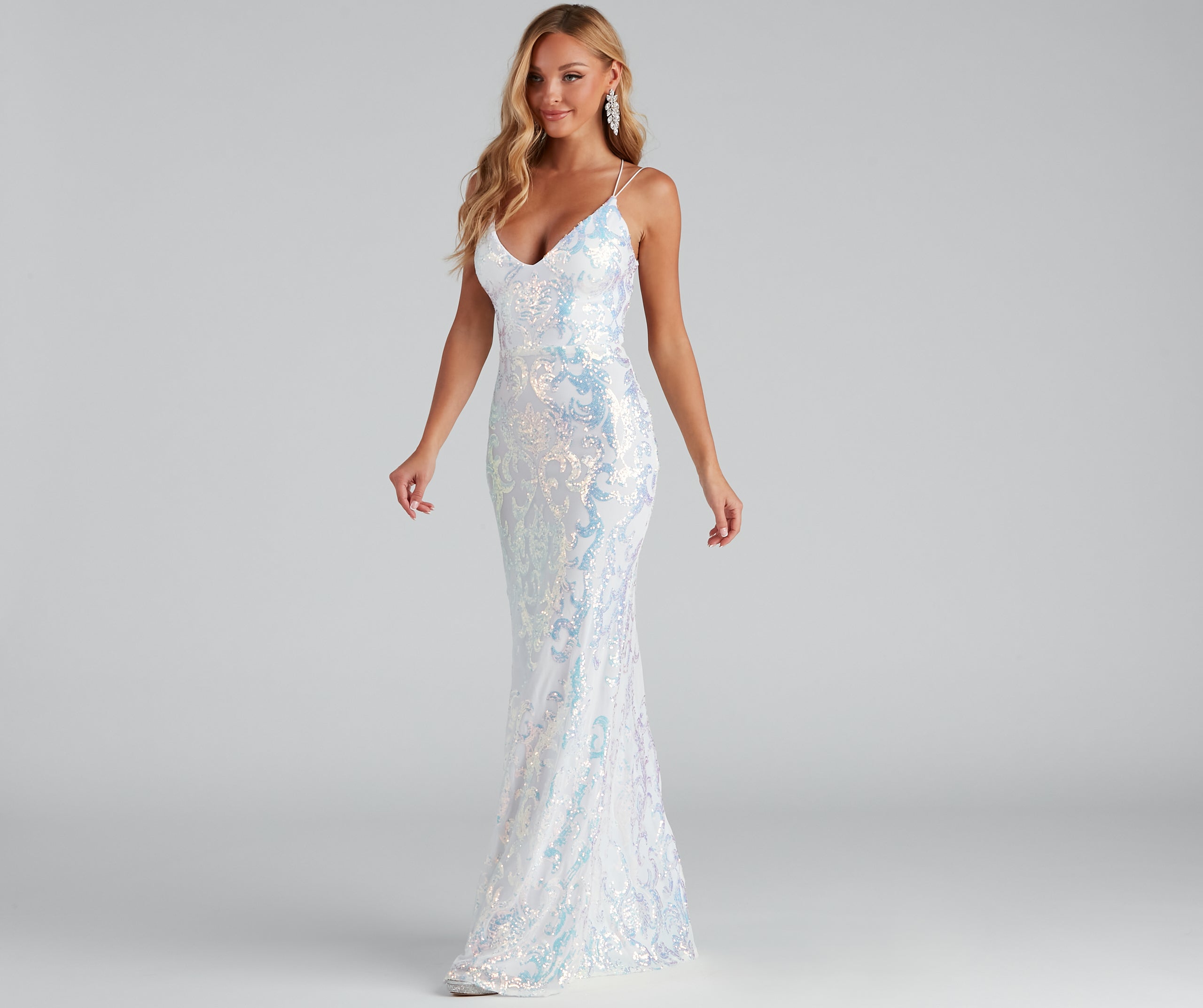 Lila Formal Open-Back Sequin Mermaid Dress - WHITE