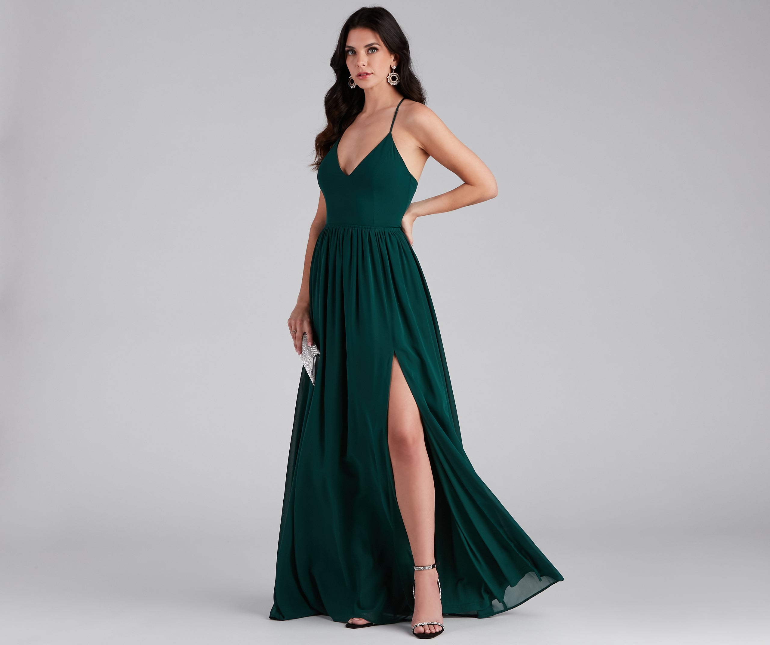 Shailene Lace Back Chiffon Formal Dress - HUNTER