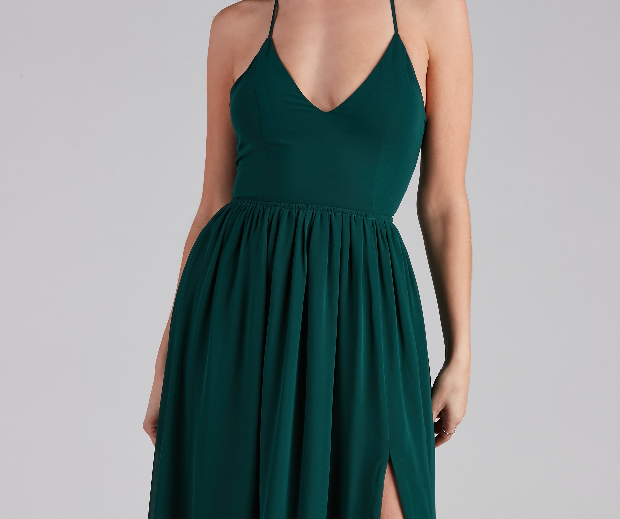 Shailene Lace Back Chiffon Formal Dress - HUNTER