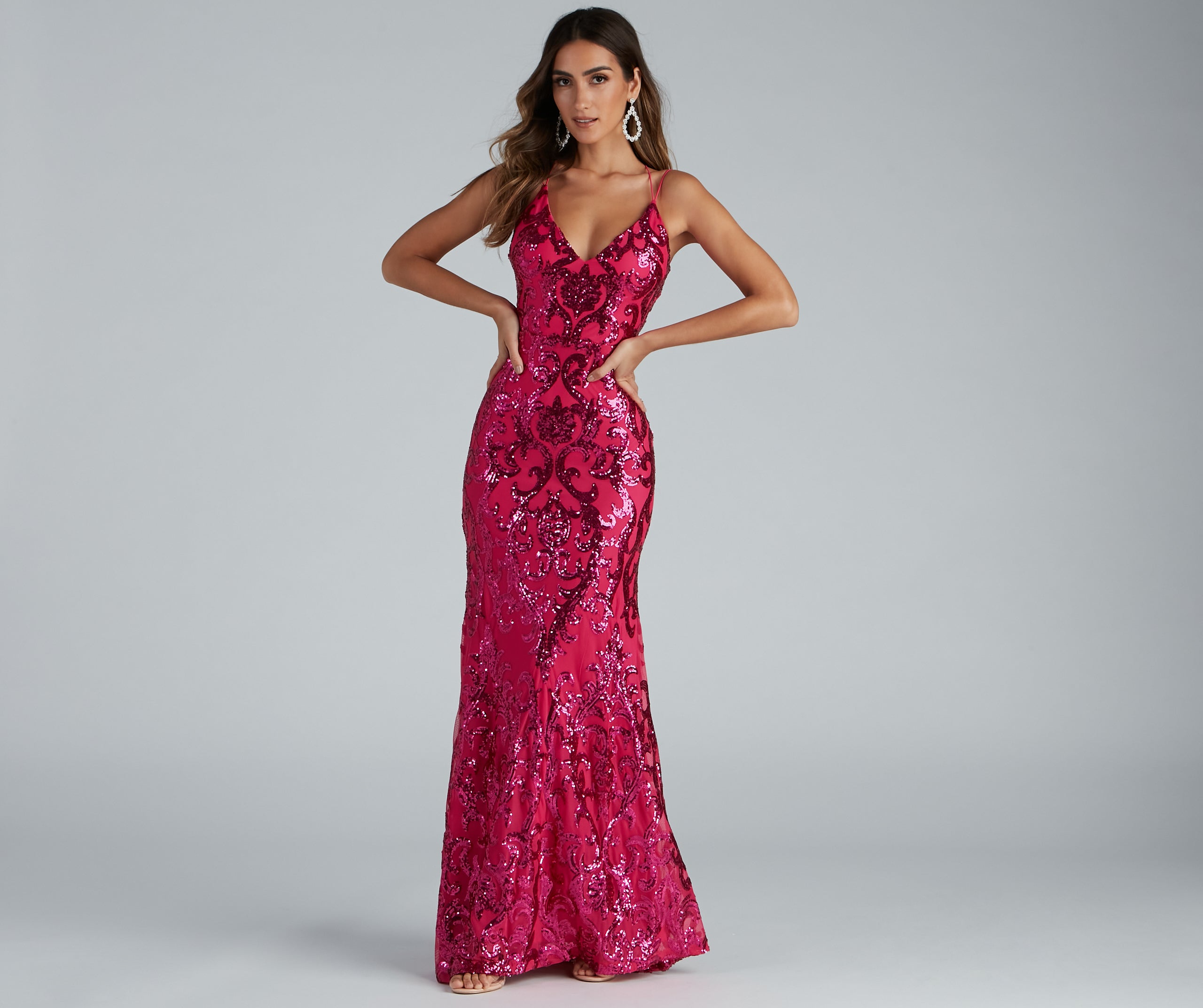 Lila Formal Open-Back Sequin Mermaid Dress - FUCHSIA