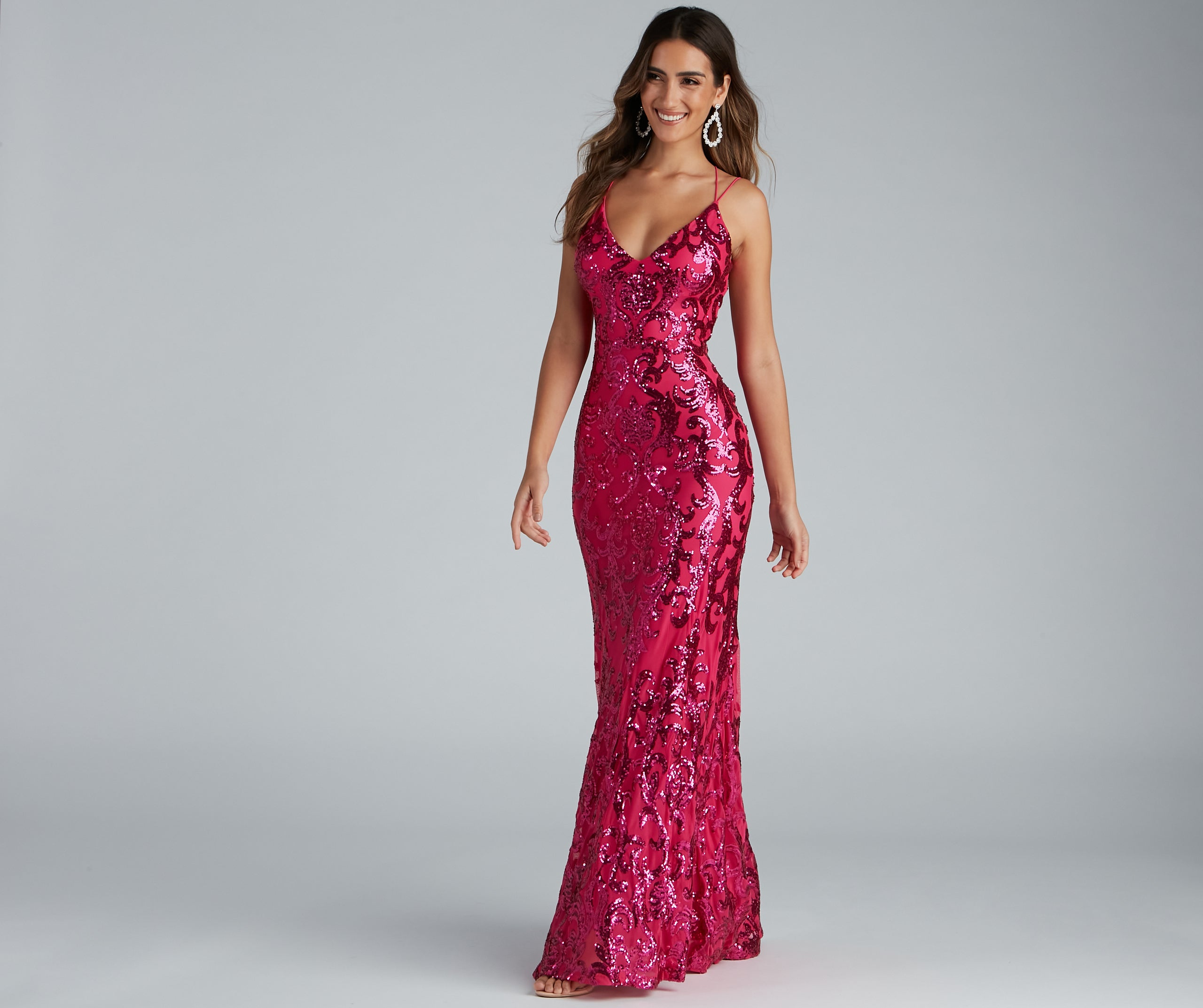 Lila Formal Open-Back Sequin Mermaid Dress - FUCHSIA
