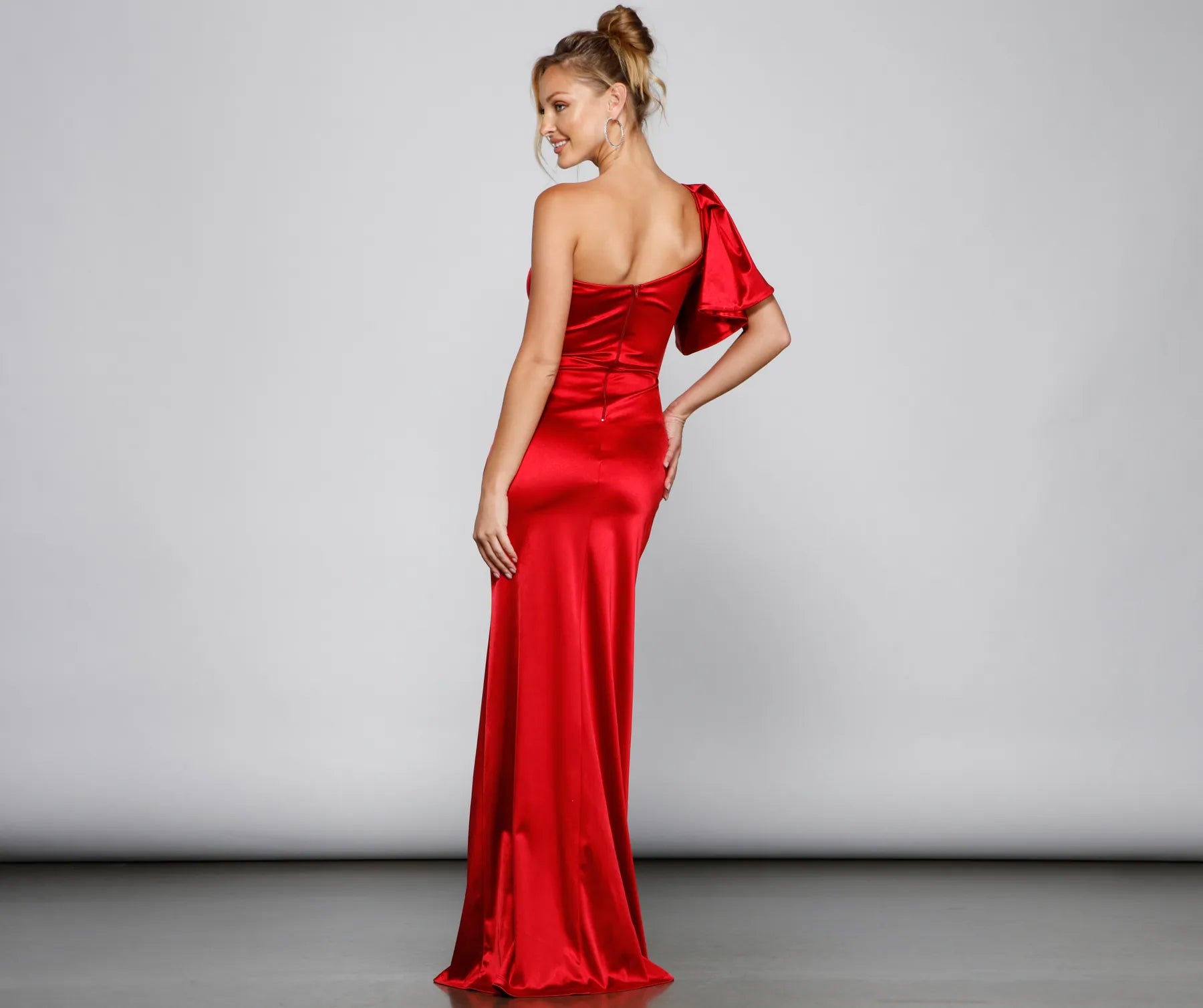 Charmaine Formal One-Shoulder Satin Dress - RED
