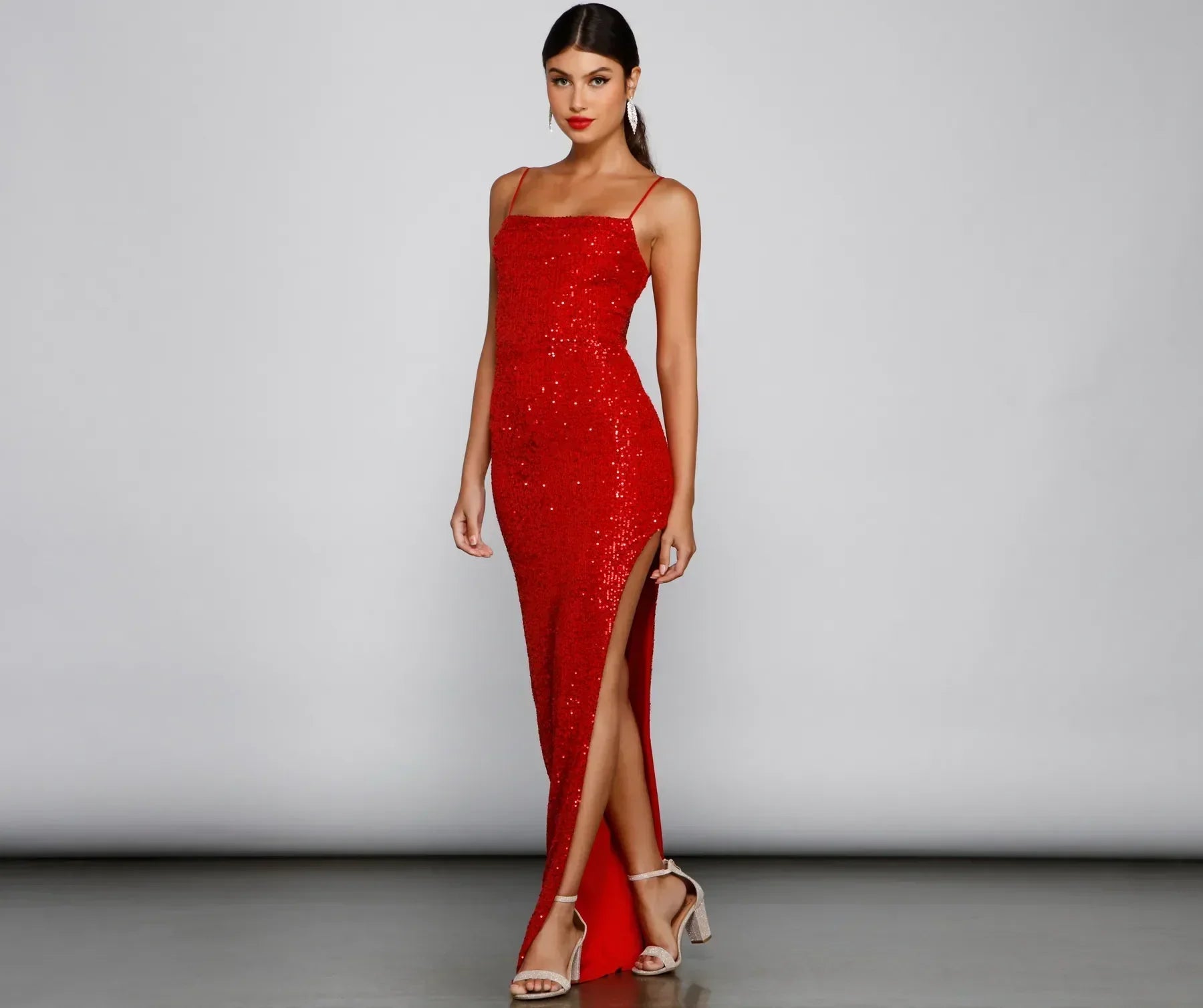 Fatima Sequin Cowl Neck Bodycon Formal Dress - RED
