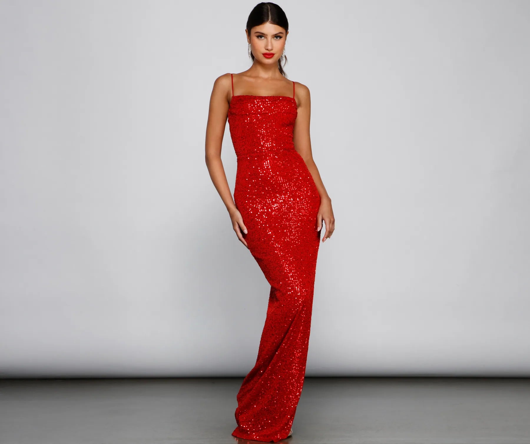 Fatima Sequin Cowl Neck Bodycon Formal Dress - RED