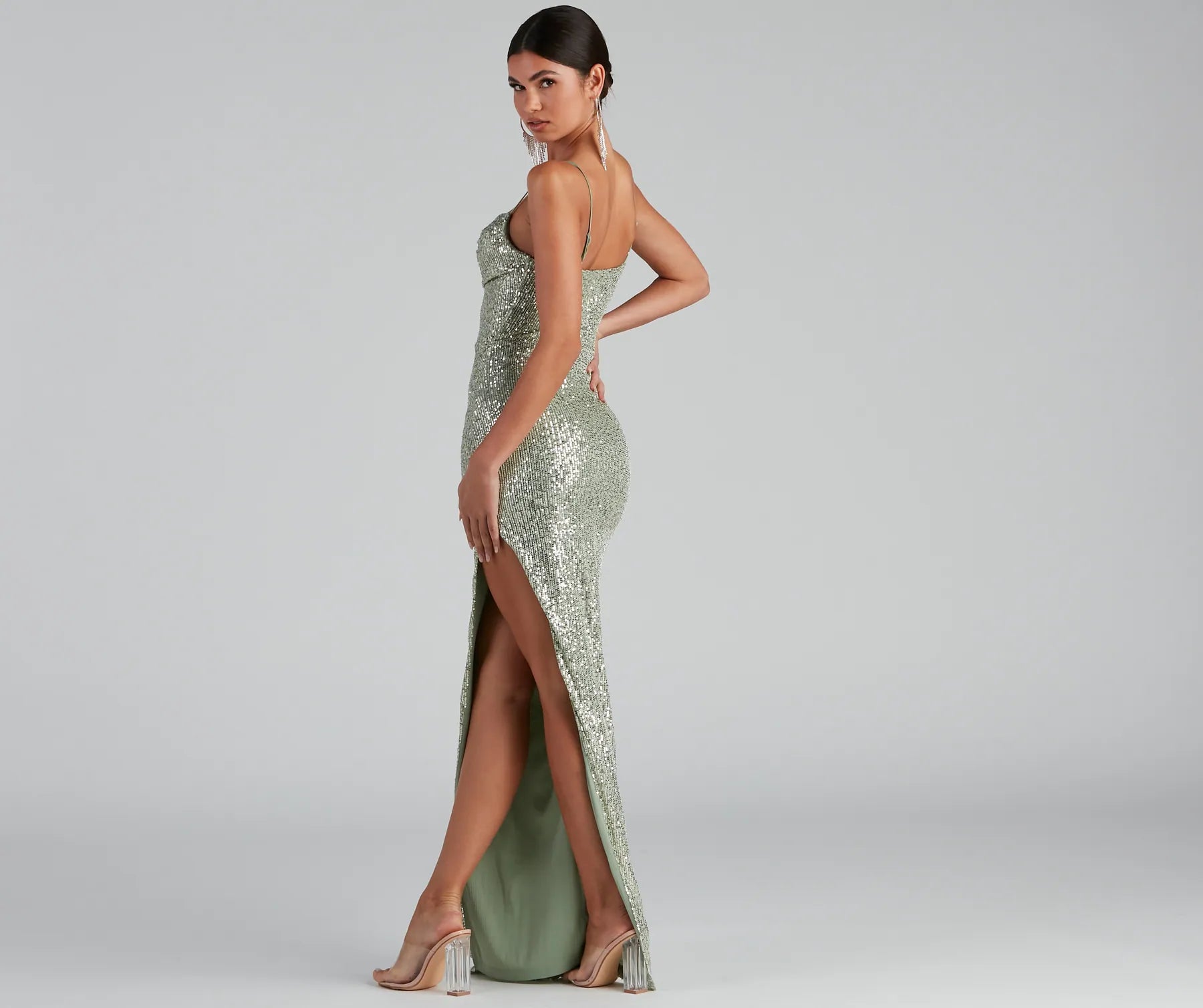 Fatima Sequin Cowl Neck Bodycon Formal Dress - SAGE