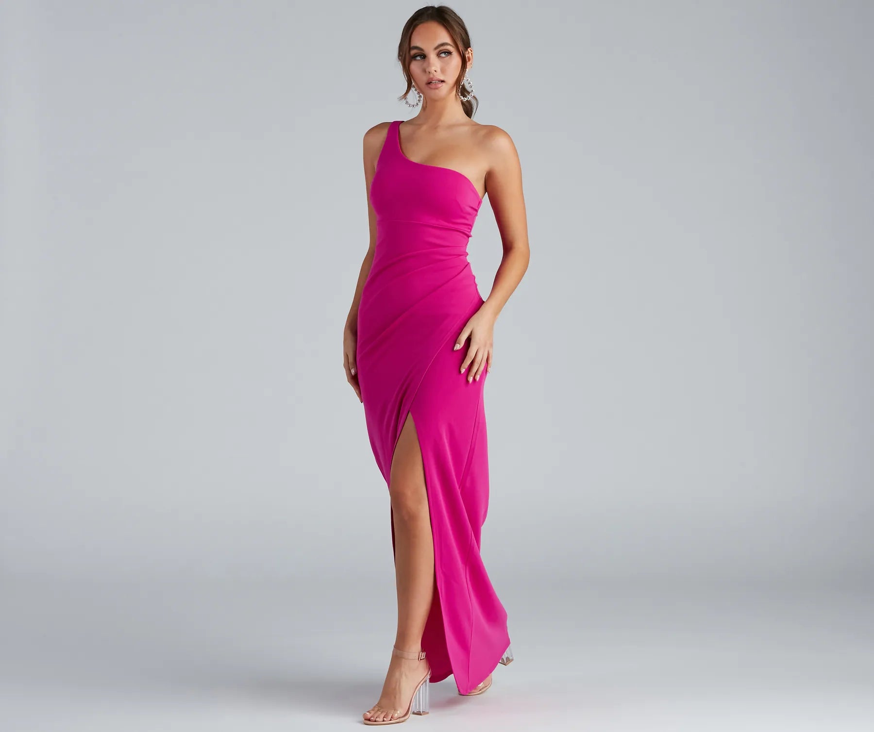 Iris One-Shoulder Crepe Dress - PINK