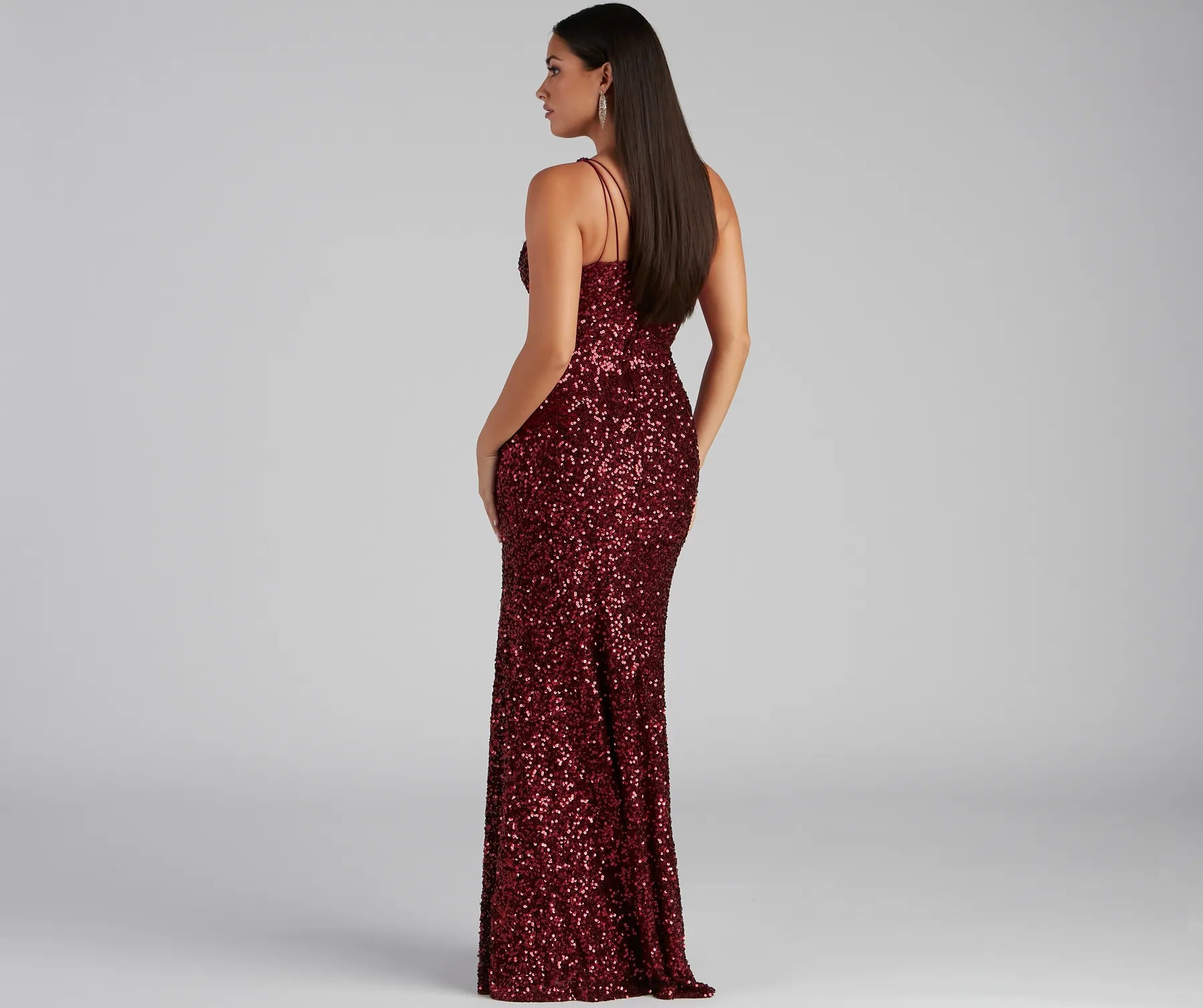 Lyla Formal One-Shoulder Sequin Dress - BURGUNDY