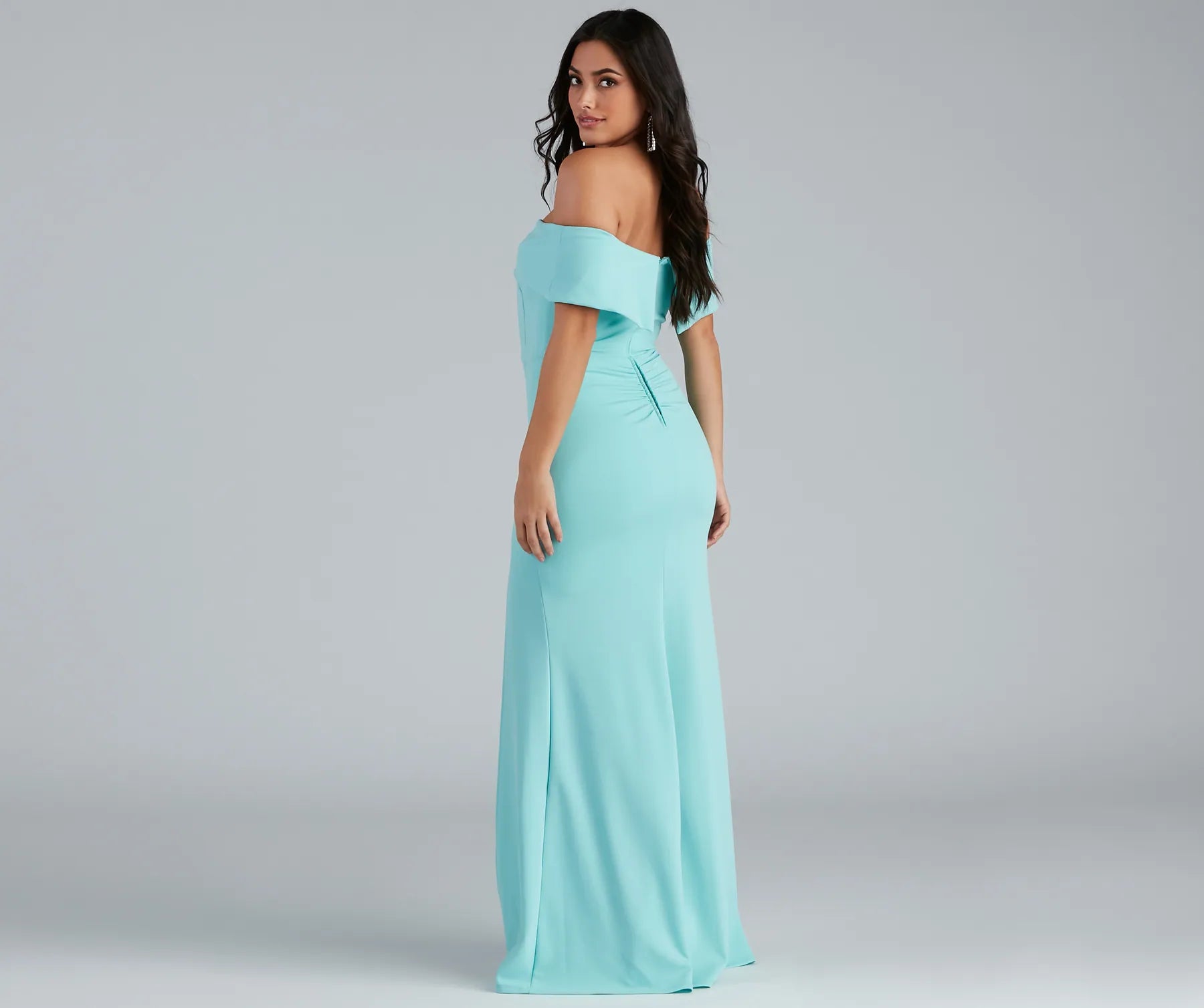 Coralie Off Shoulder Front Slit Dress - LIGHT BLUE