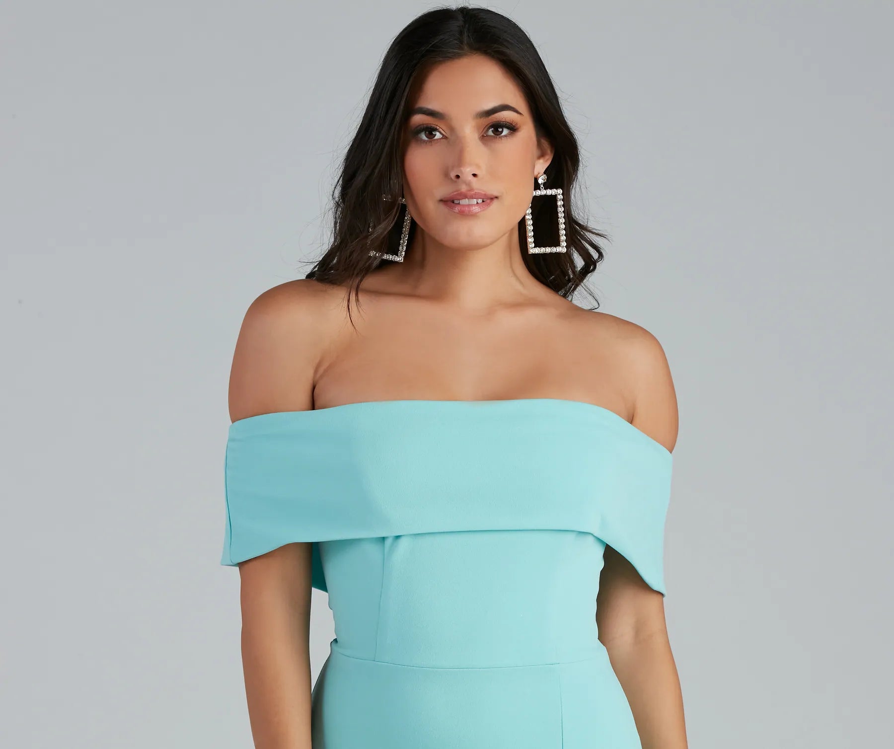 Coralie Off Shoulder Front Slit Dress - LIGHT BLUE