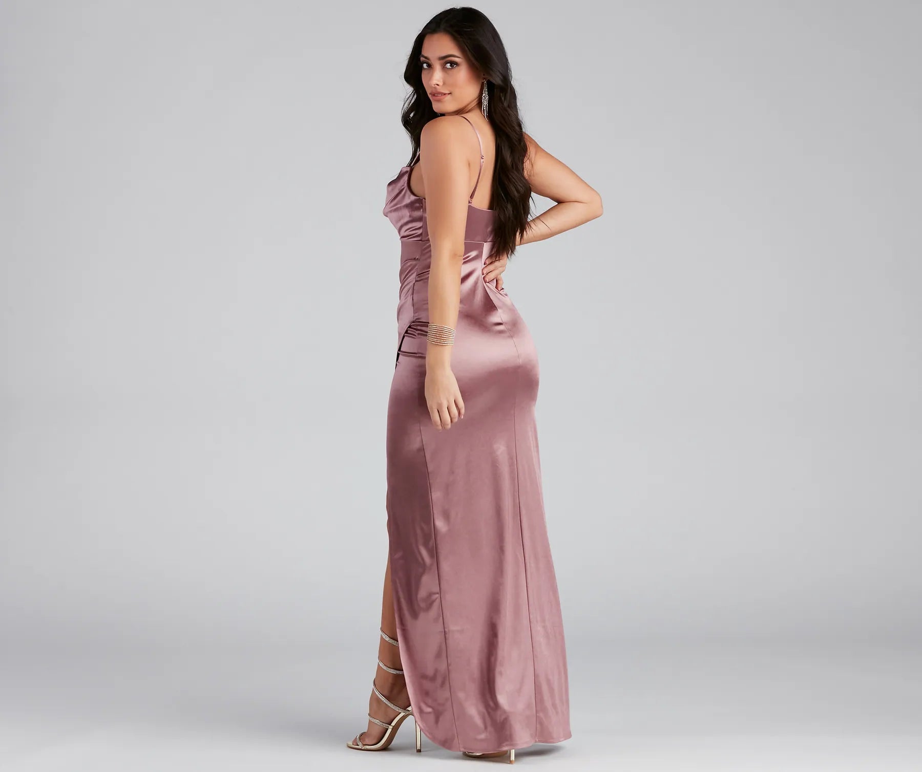 Annabelle Knit Satin Formal Dress - MAUVE
