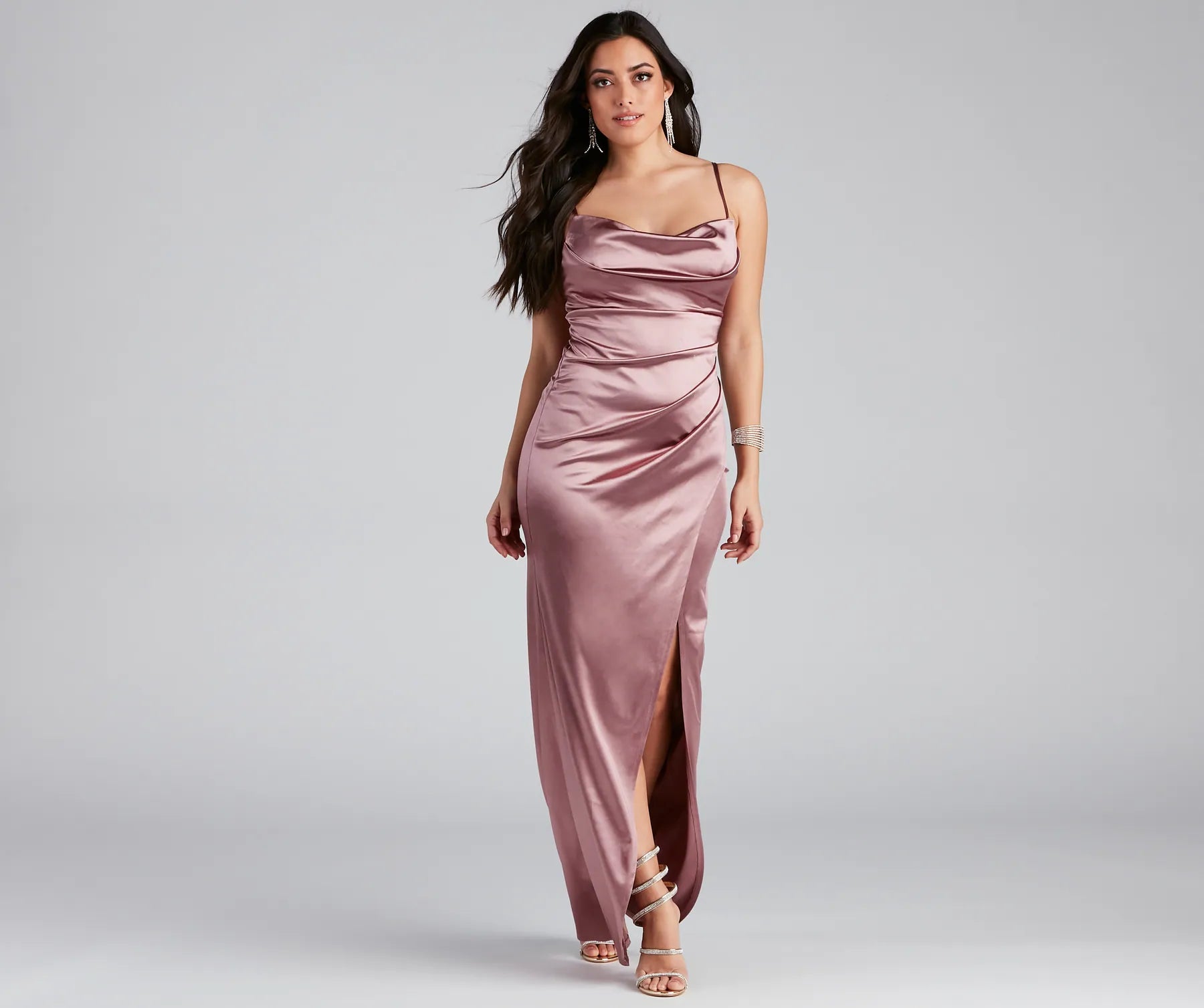 Annabelle Knit Satin Formal Dress - MAUVE