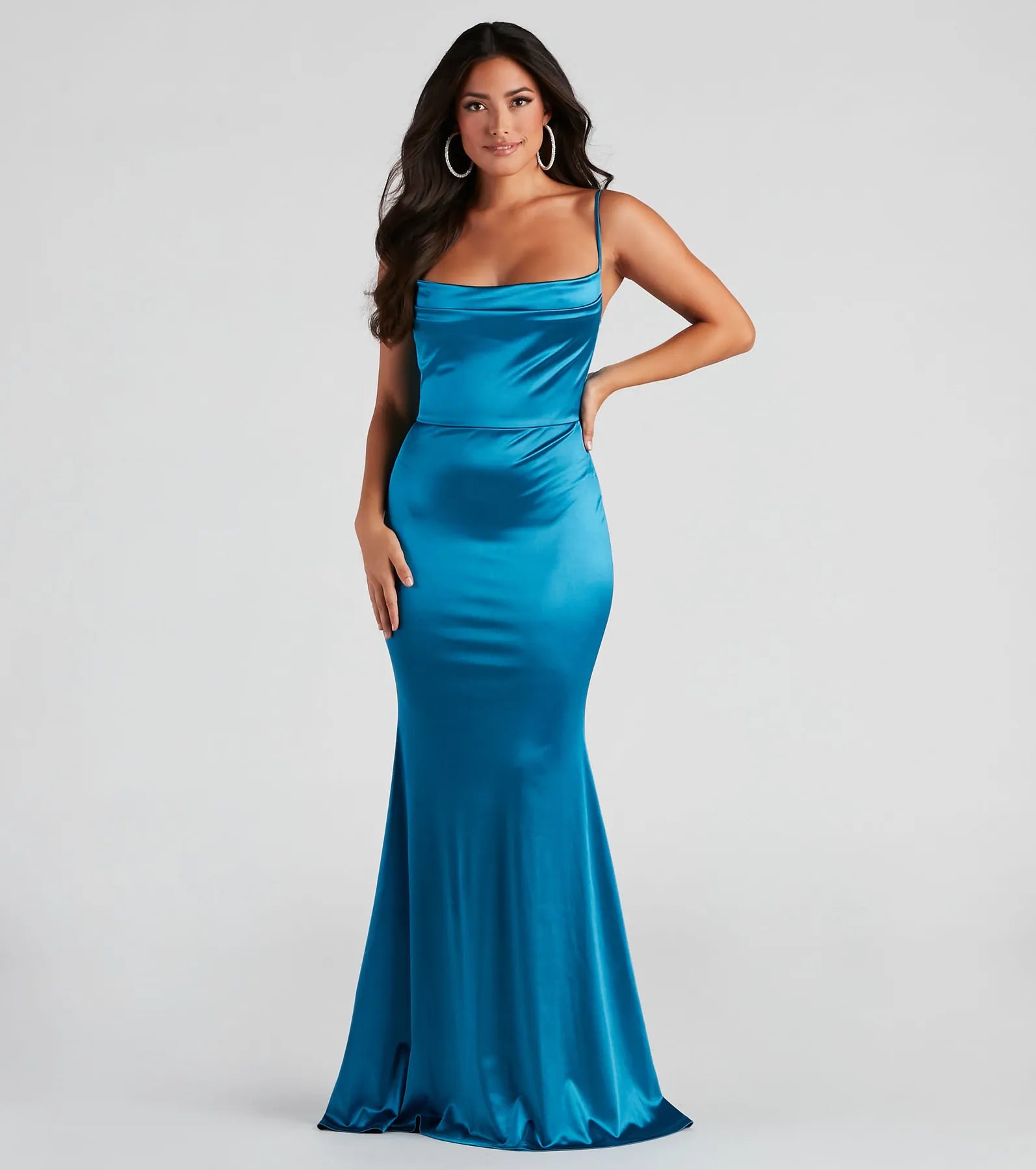 Nahla Formal Satin Mermaid Dress - TEAL