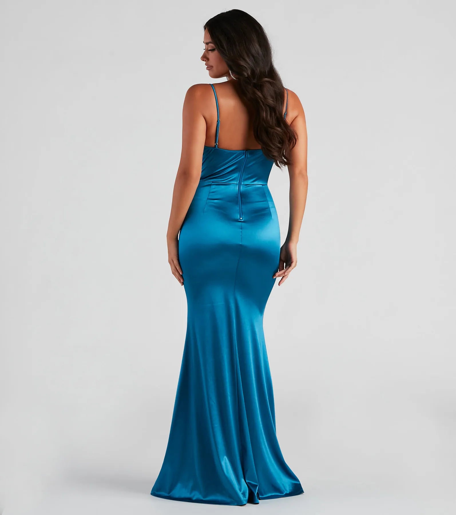 Nahla Formal Satin Mermaid Dress - TEAL