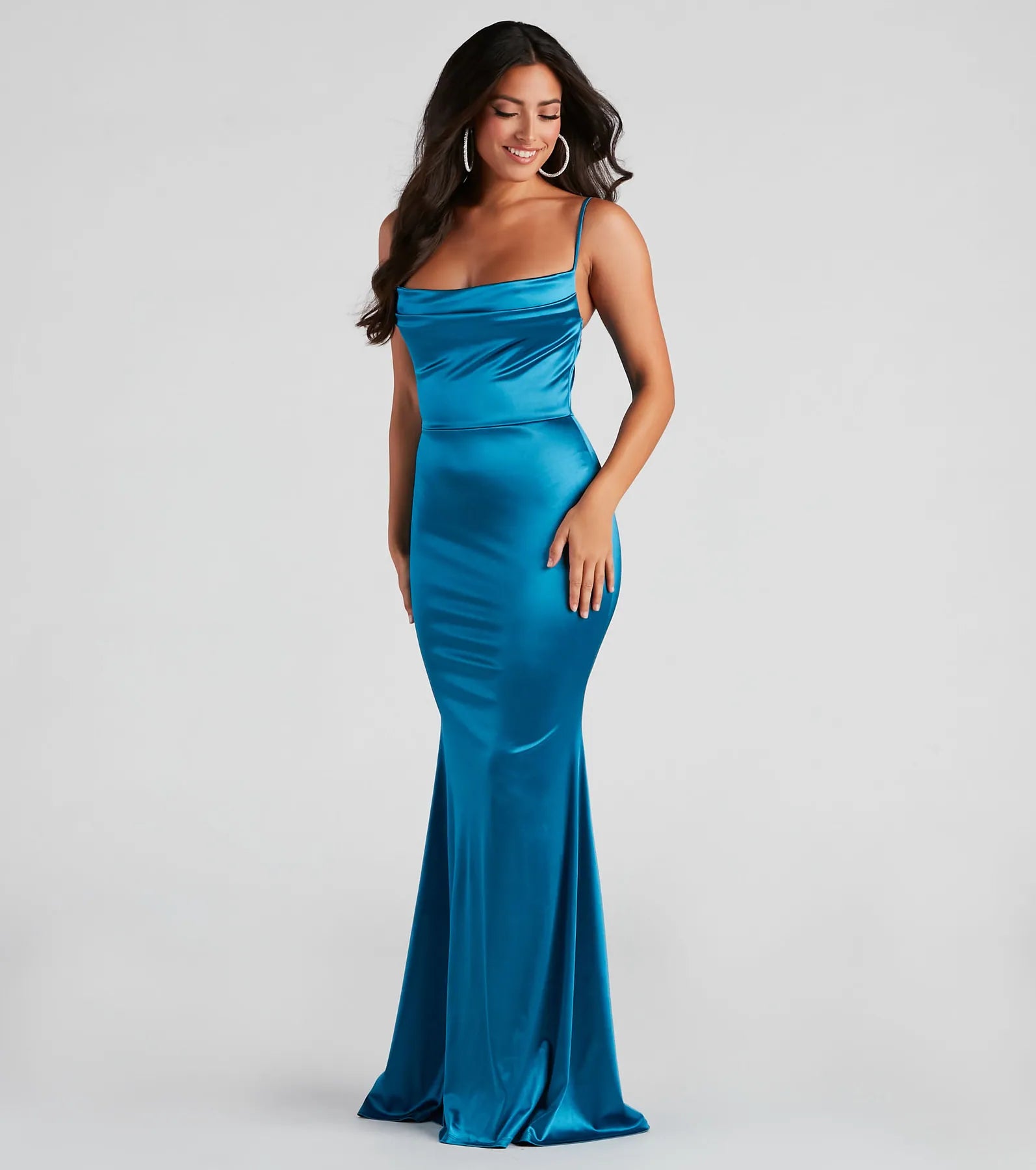 Nahla Formal Satin Mermaid Dress - TEAL