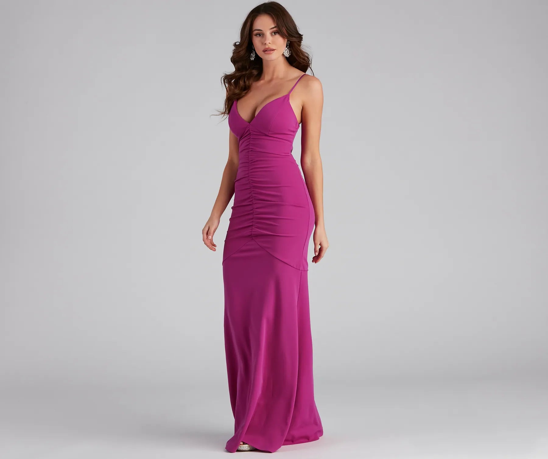 Bianca Ruched Mermaid Formal Dress - FUCHSIA