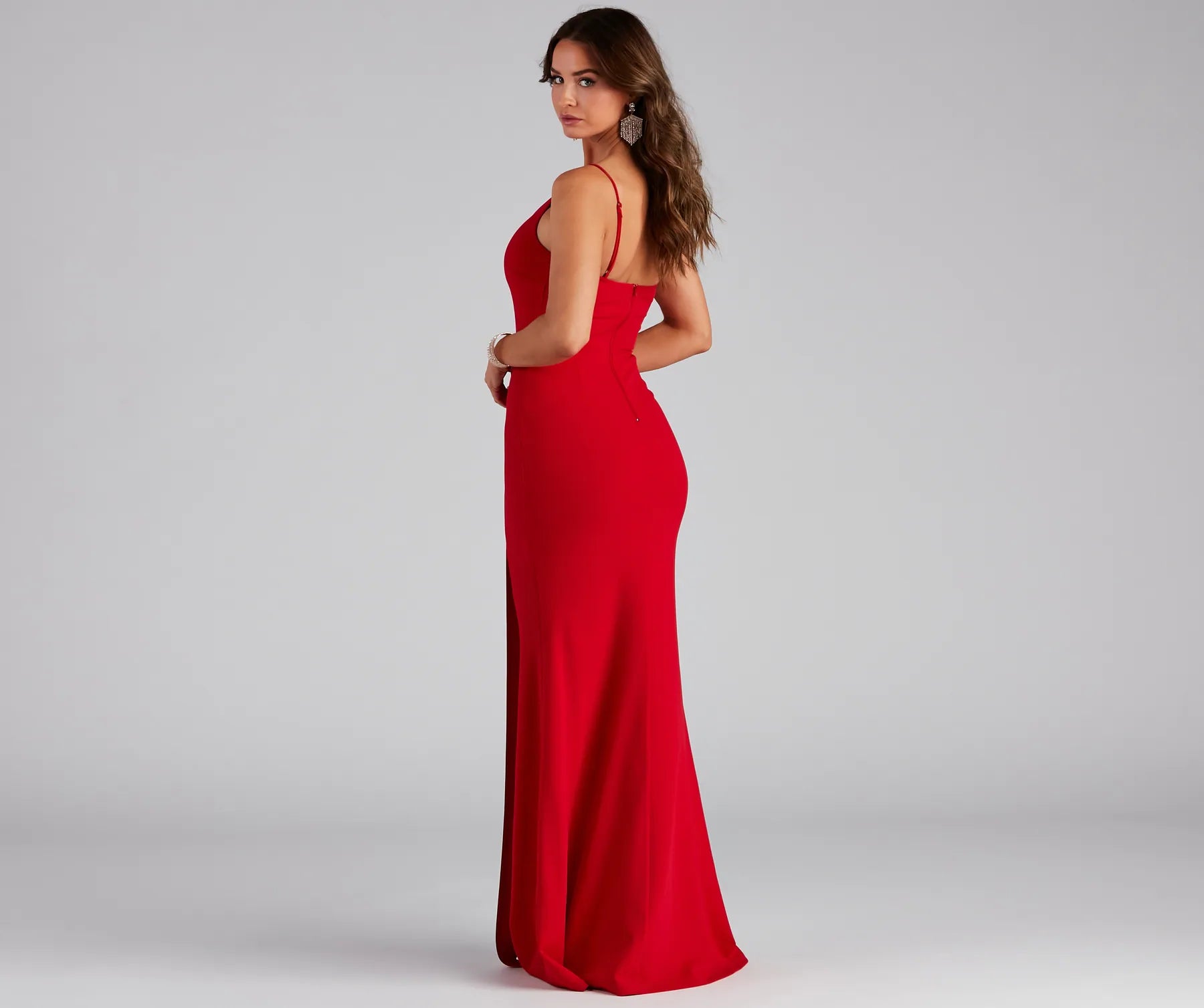 Fiona Formal One-Shoulder High Slit Dress - RED