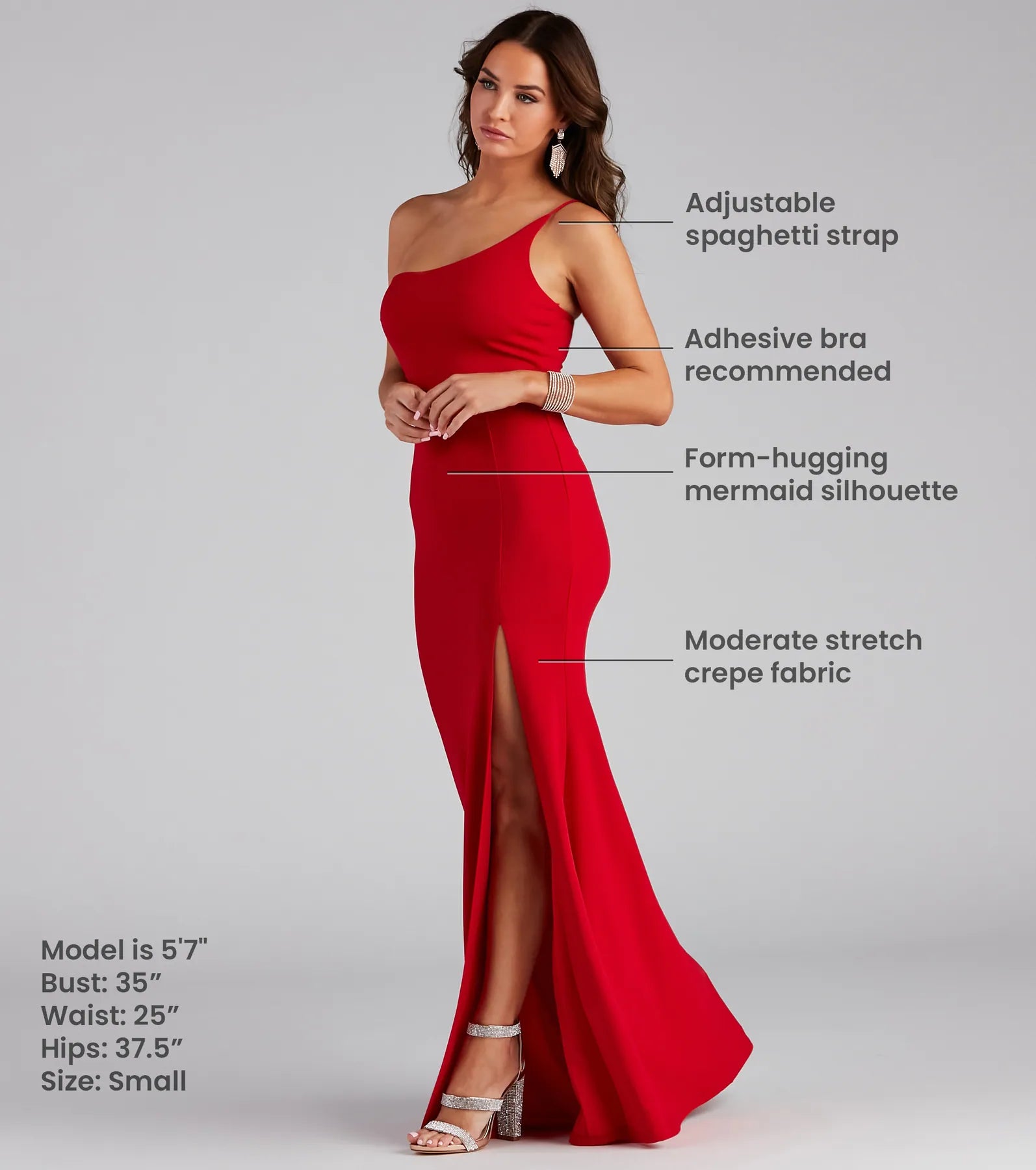 Fiona Formal One-Shoulder High Slit Dress - RED