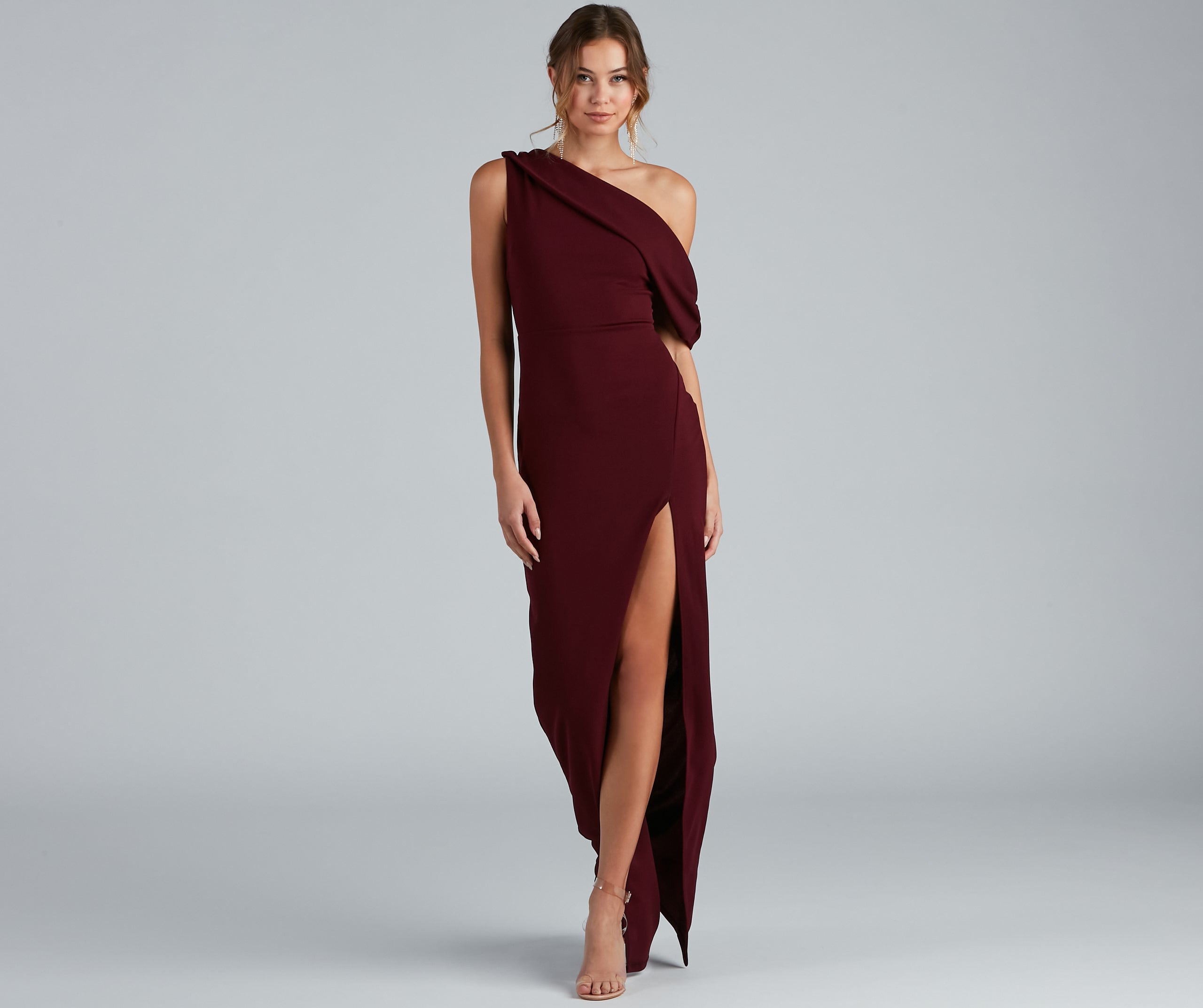 Octavia Formal A-Line Crepe Dress - MAROON