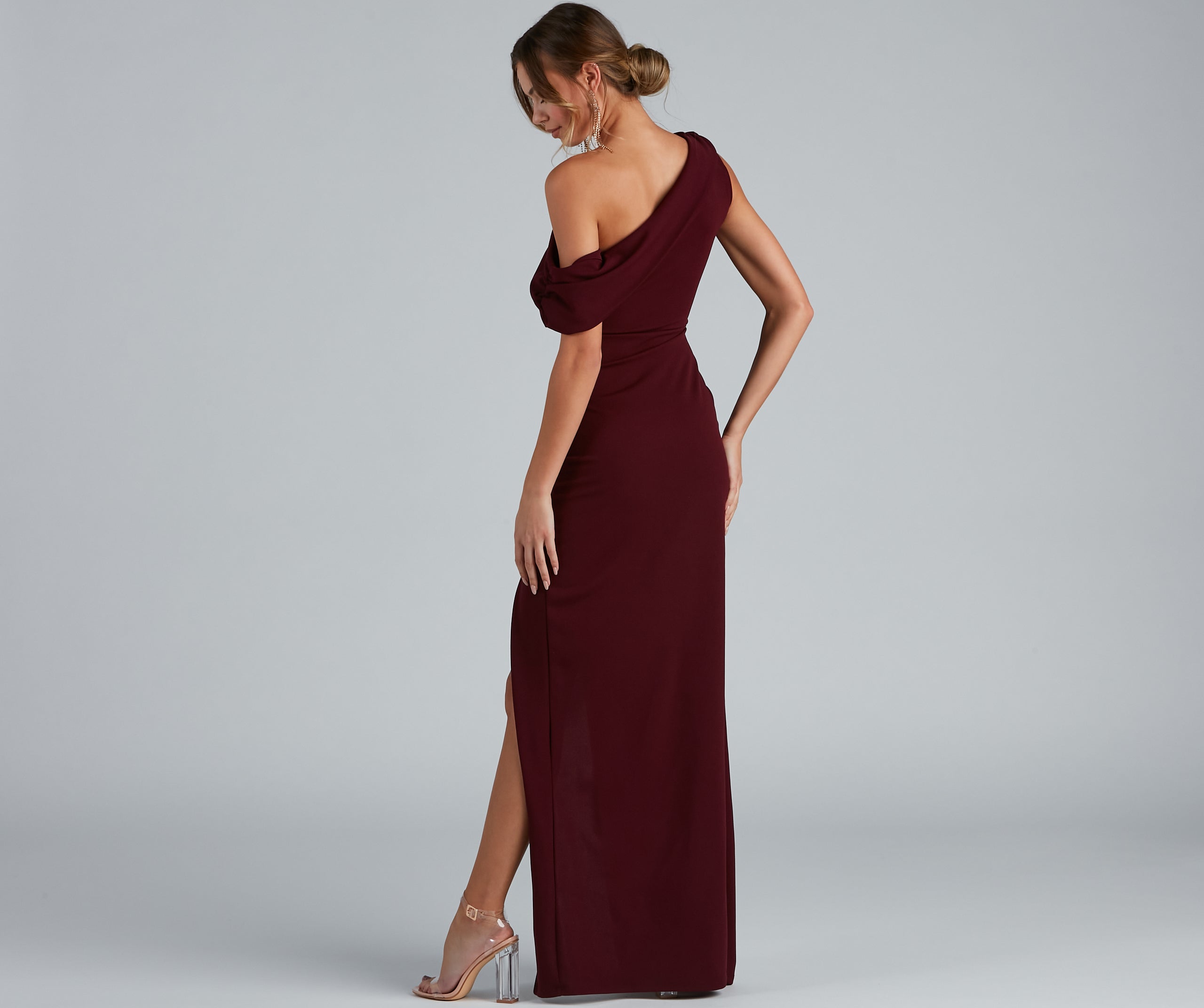 Octavia Formal A-Line Crepe Dress - MAROON
