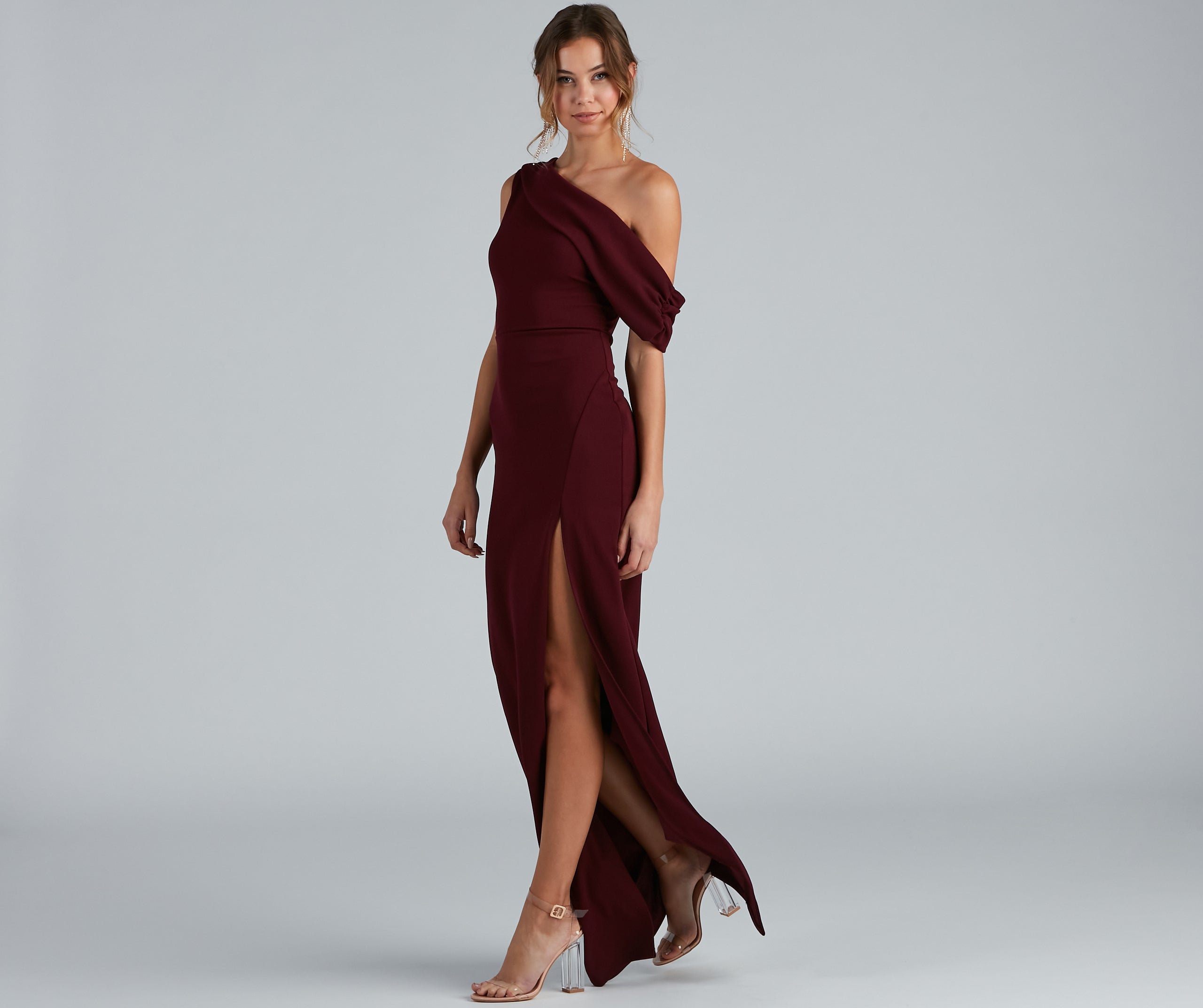Octavia Formal A-Line Crepe Dress - MAROON