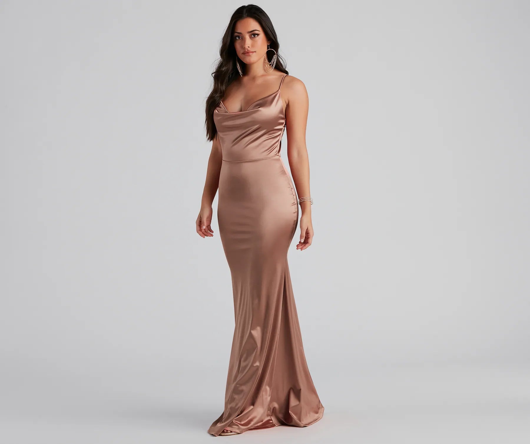 Nala Cowl Neck Satin Dress - NATURAL