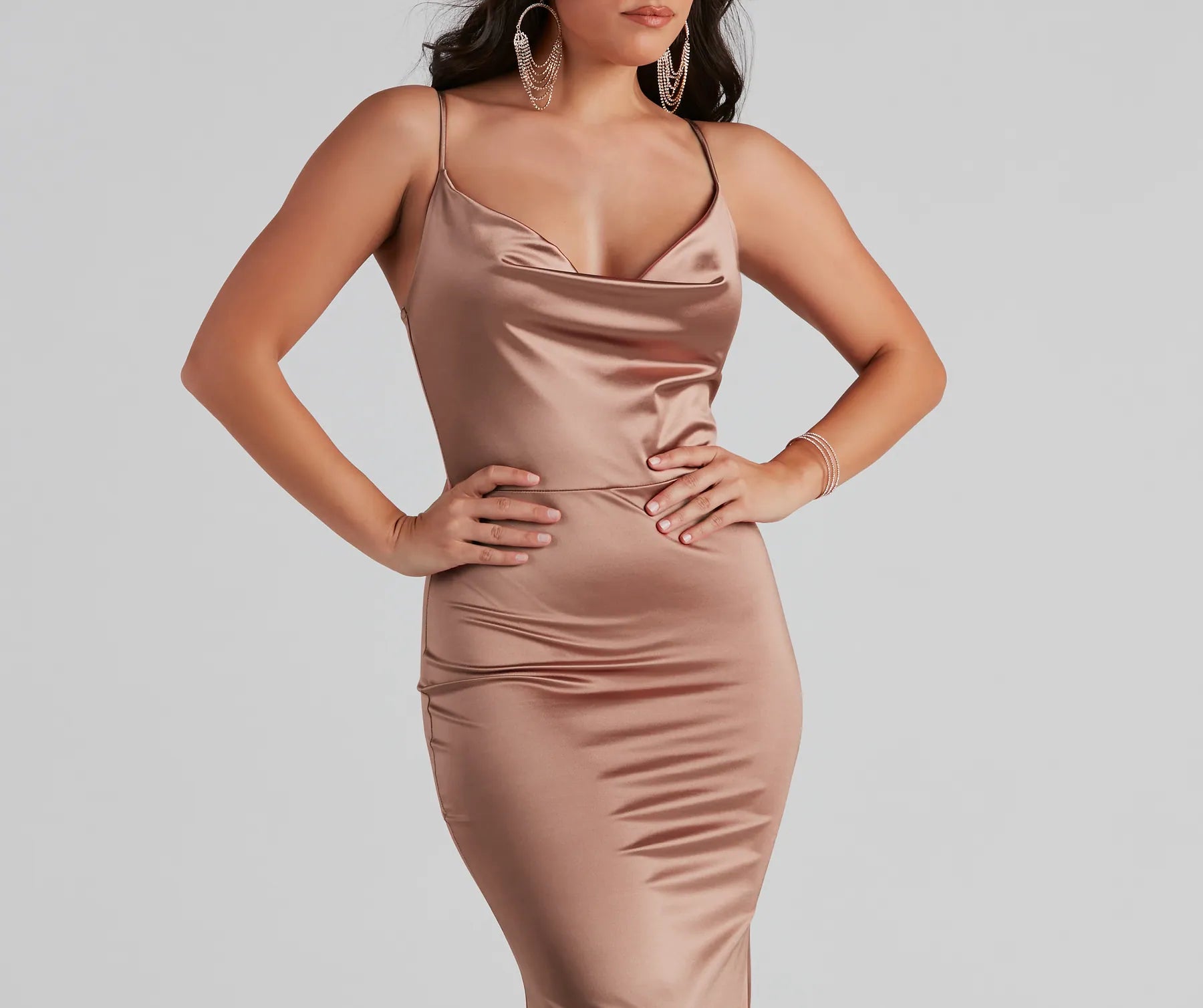Nala Cowl Neck Satin Dress - NATURAL