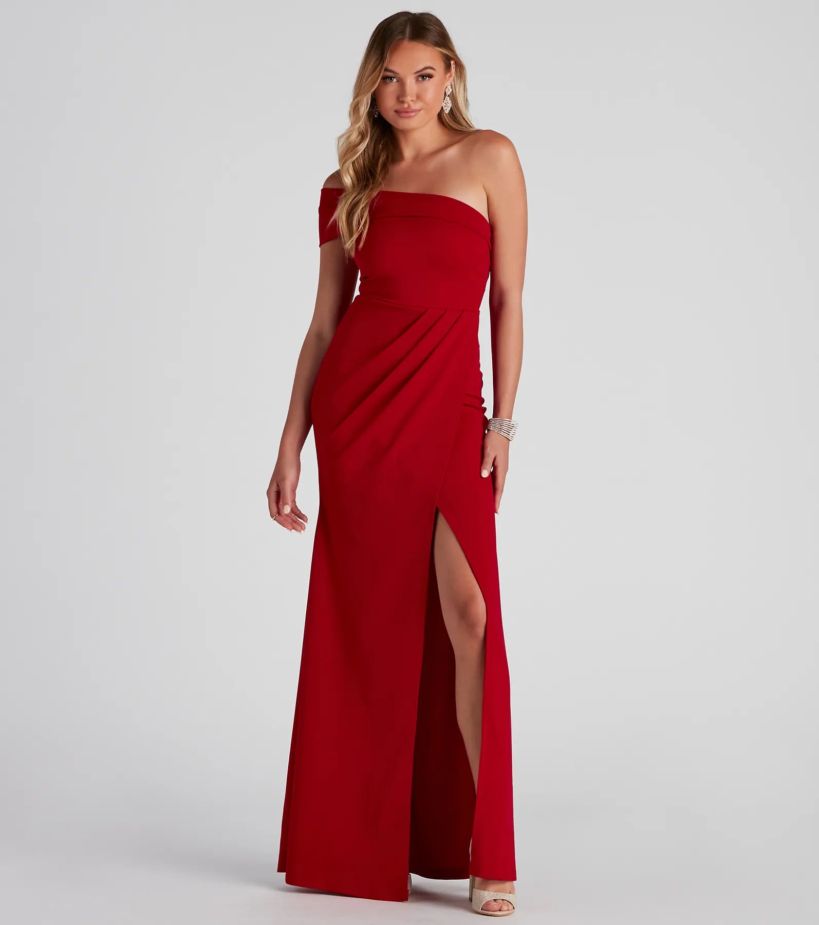 Susana Asymmetric Off-Shoulder Mermaid Dress - RED-2