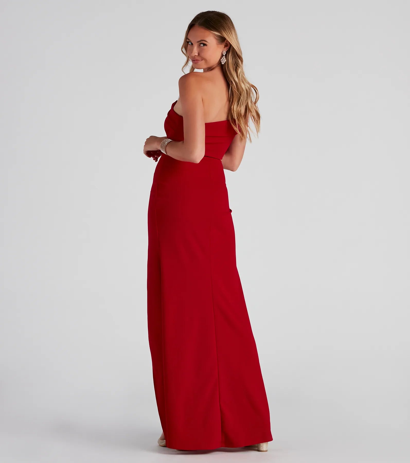 Susana Asymmetric Off-Shoulder Mermaid Dress - RED-2