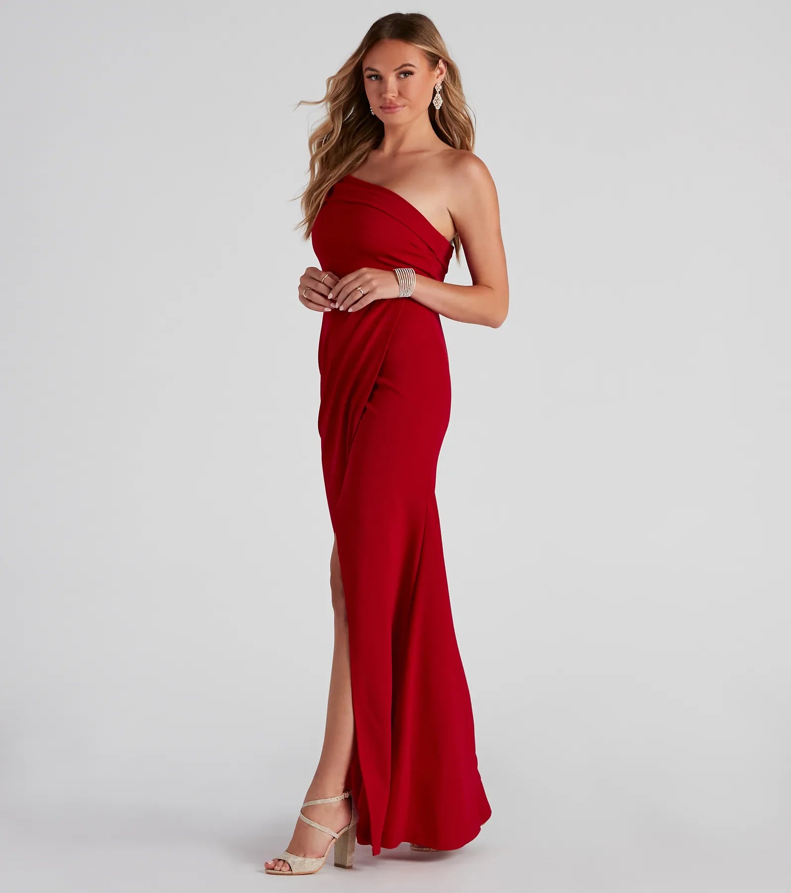 Susana Asymmetric Off-Shoulder Mermaid Dress - RED-2