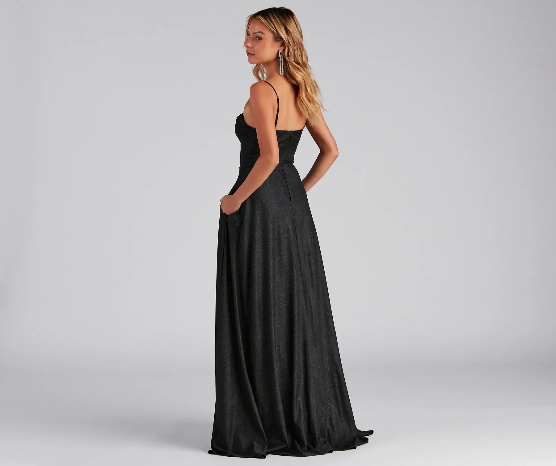 Denice Corset A-Line Wrap Formal Dress - BLACK