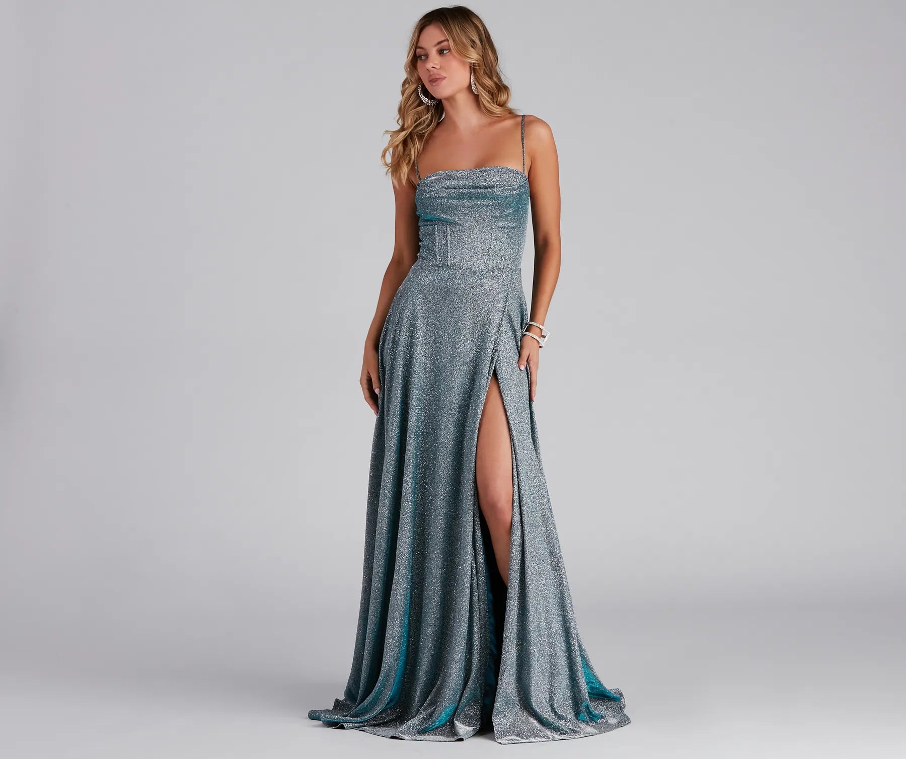 Denice Corset A-Line Wrap Formal Dress - TEAL